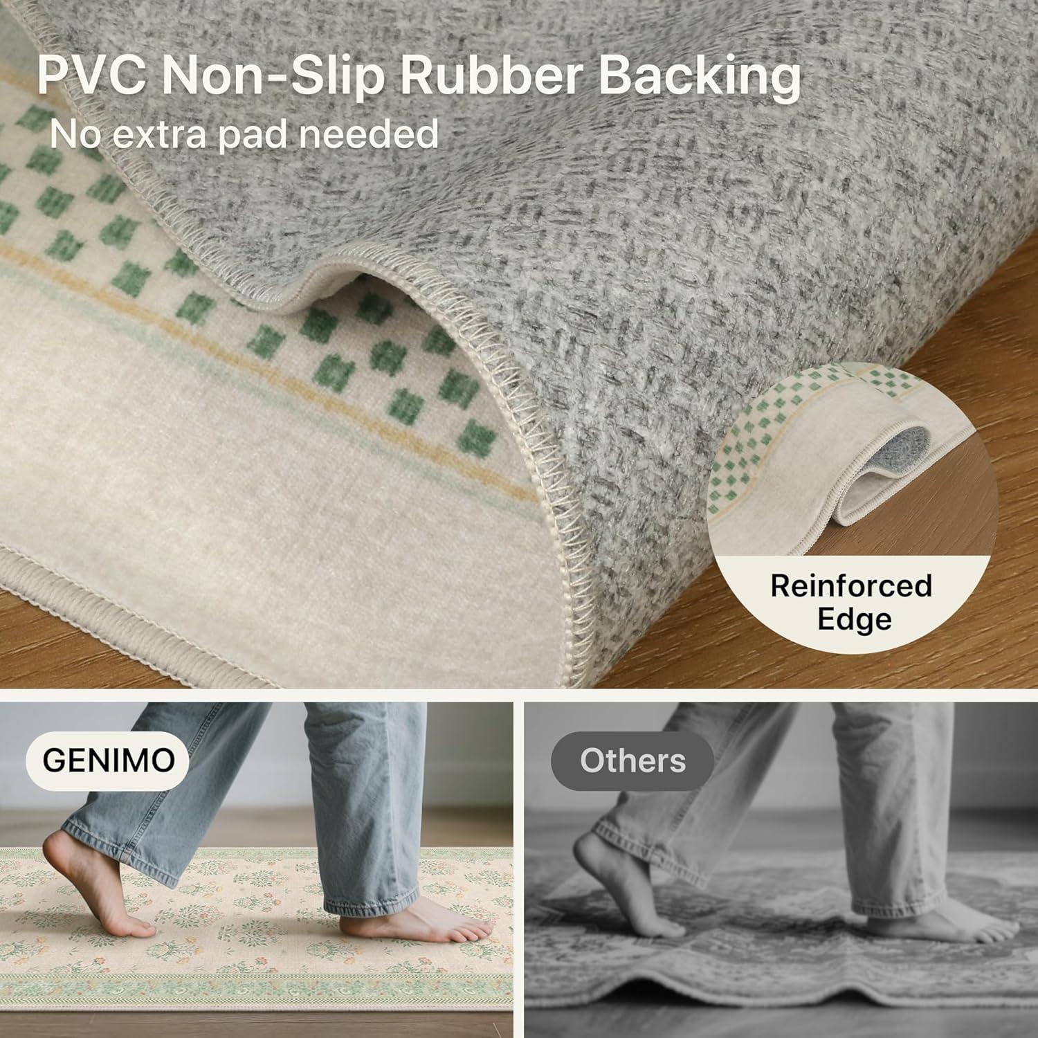 imageGENIMO 5x7 Vintage Floral Area Rug Soft Microfiber Washable Rug with NonSlip Backing Beige Carpet for Living Room Bedroom and Dining RoomGreen