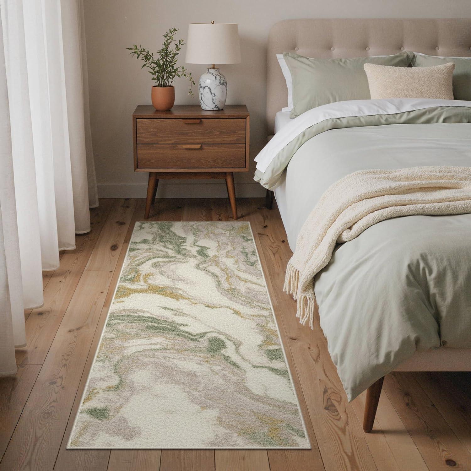 imageGENIMO 5x7 Vintage Floral Area Rug Soft Microfiber Washable Rug with NonSlip Backing Beige Carpet for Living Room Bedroom and Dining RoomGreen Pink