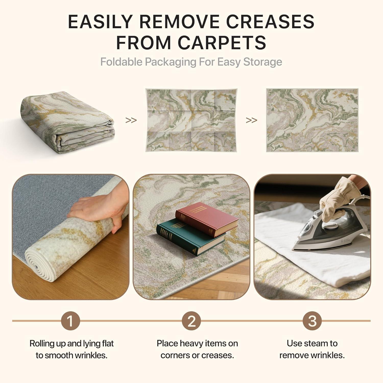 imageGENIMO 5x7 Vintage Floral Area Rug Soft Microfiber Washable Rug with NonSlip Backing Beige Carpet for Living Room Bedroom and Dining RoomGreen Pink
