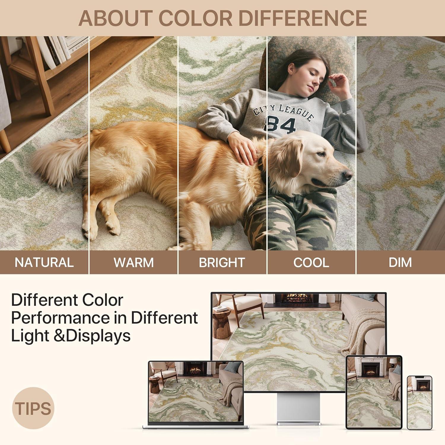 imageGENIMO 5x7 Vintage Floral Area Rug Soft Microfiber Washable Rug with NonSlip Backing Beige Carpet for Living Room Bedroom and Dining RoomGreen Pink