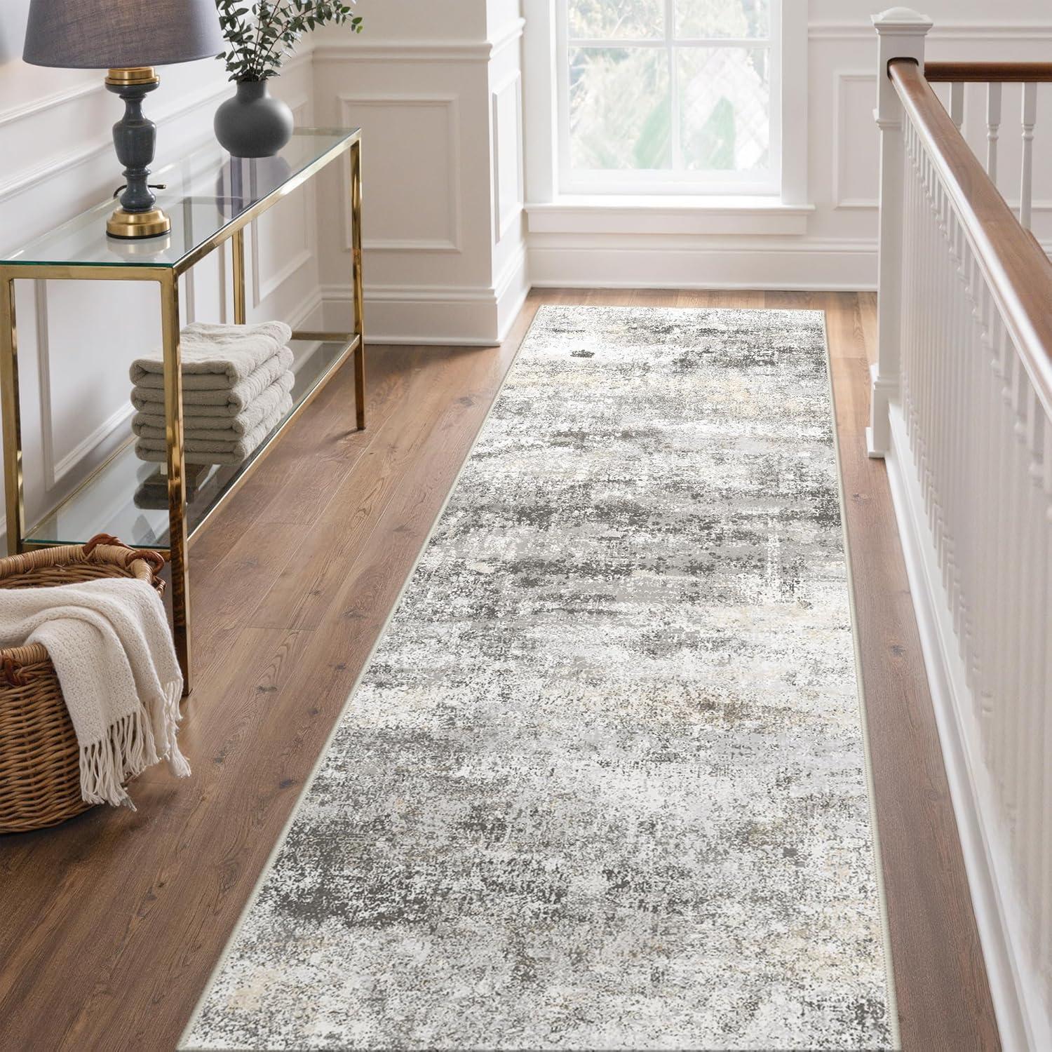 imageGENIMO 5x7 Vintage Floral Area Rug Soft Microfiber Washable Rug with NonSlip Backing Beige Carpet for Living Room Bedroom and Dining RoomGrey Beige