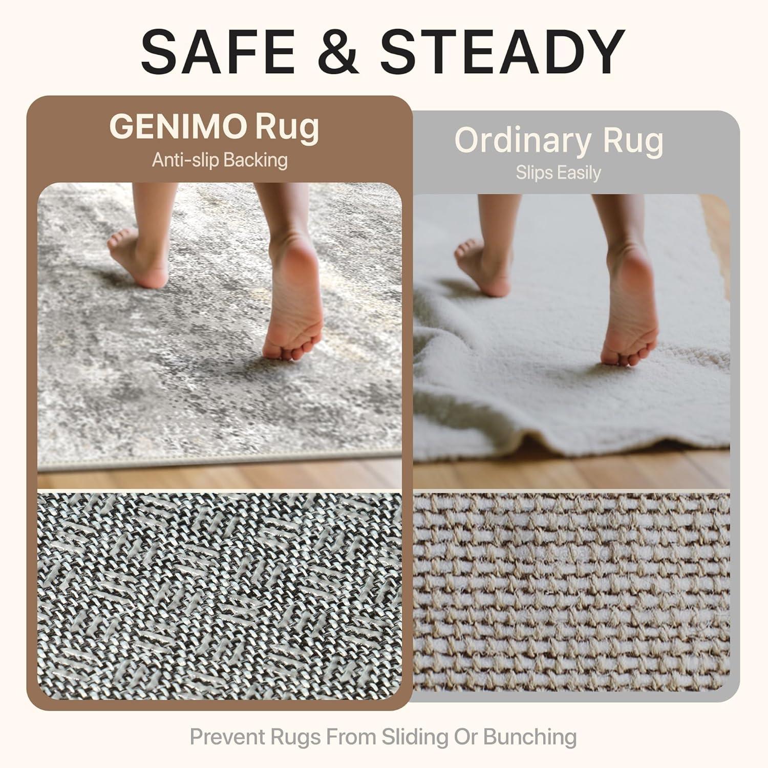 imageGENIMO 5x7 Vintage Floral Area Rug Soft Microfiber Washable Rug with NonSlip Backing Beige Carpet for Living Room Bedroom and Dining RoomGrey Beige