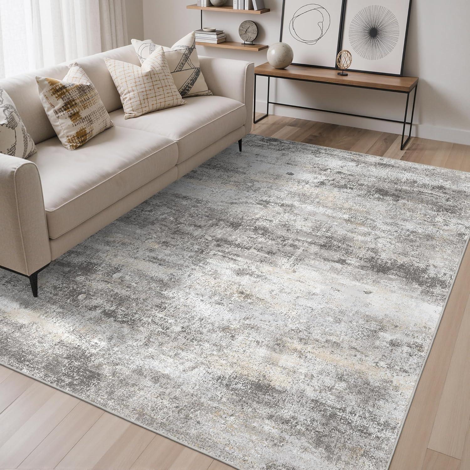 imageGENIMO 5x7 Vintage Floral Area Rug Soft Microfiber Washable Rug with NonSlip Backing Beige Carpet for Living Room Bedroom and Dining RoomGrey Beige