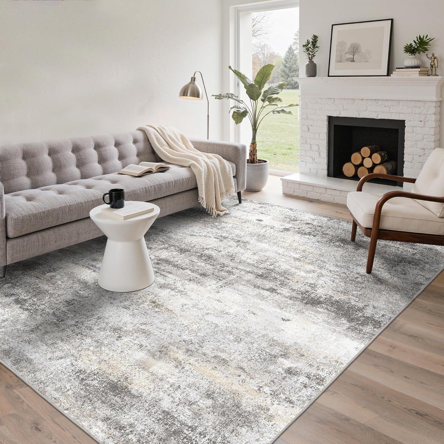 imageGENIMO 5x7 Vintage Floral Area Rug Soft Microfiber Washable Rug with NonSlip Backing Beige Carpet for Living Room Bedroom and Dining RoomGrey Beige