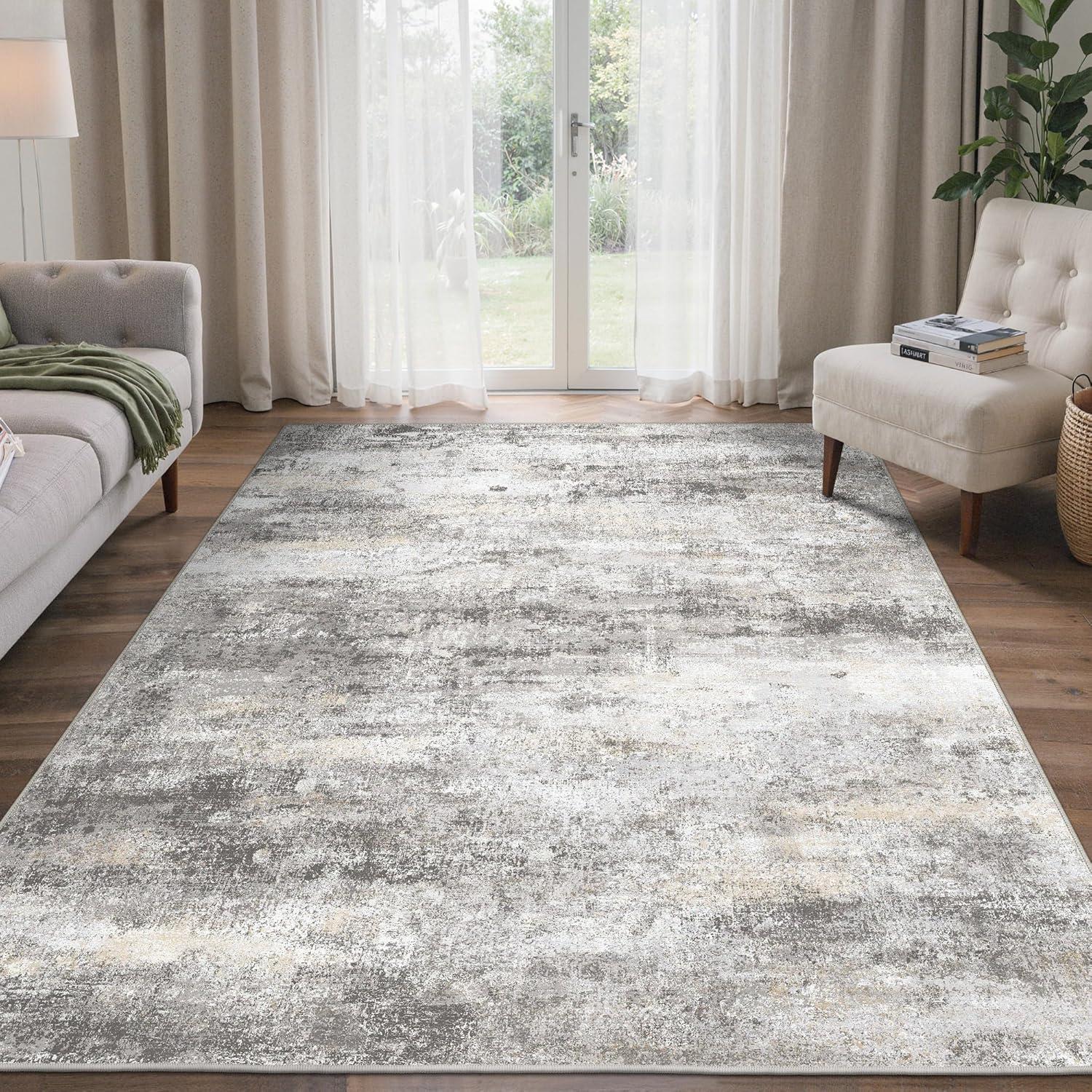 imageGENIMO 5x7 Vintage Floral Area Rug Soft Microfiber Washable Rug with NonSlip Backing Beige Carpet for Living Room Bedroom and Dining RoomGrey Beige