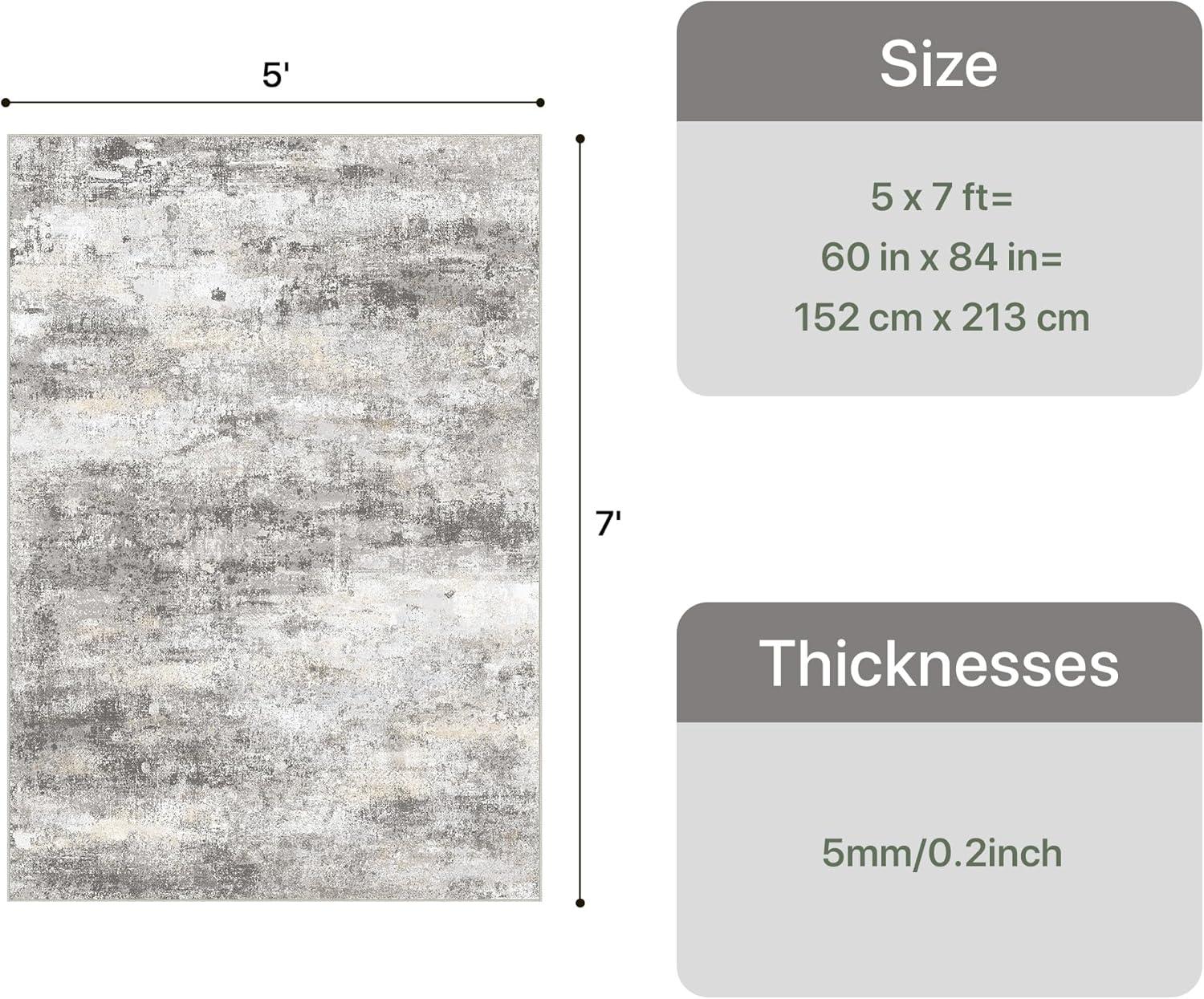imageGENIMO 5x7 Vintage Floral Area Rug Soft Microfiber Washable Rug with NonSlip Backing Beige Carpet for Living Room Bedroom and Dining RoomGrey Beige