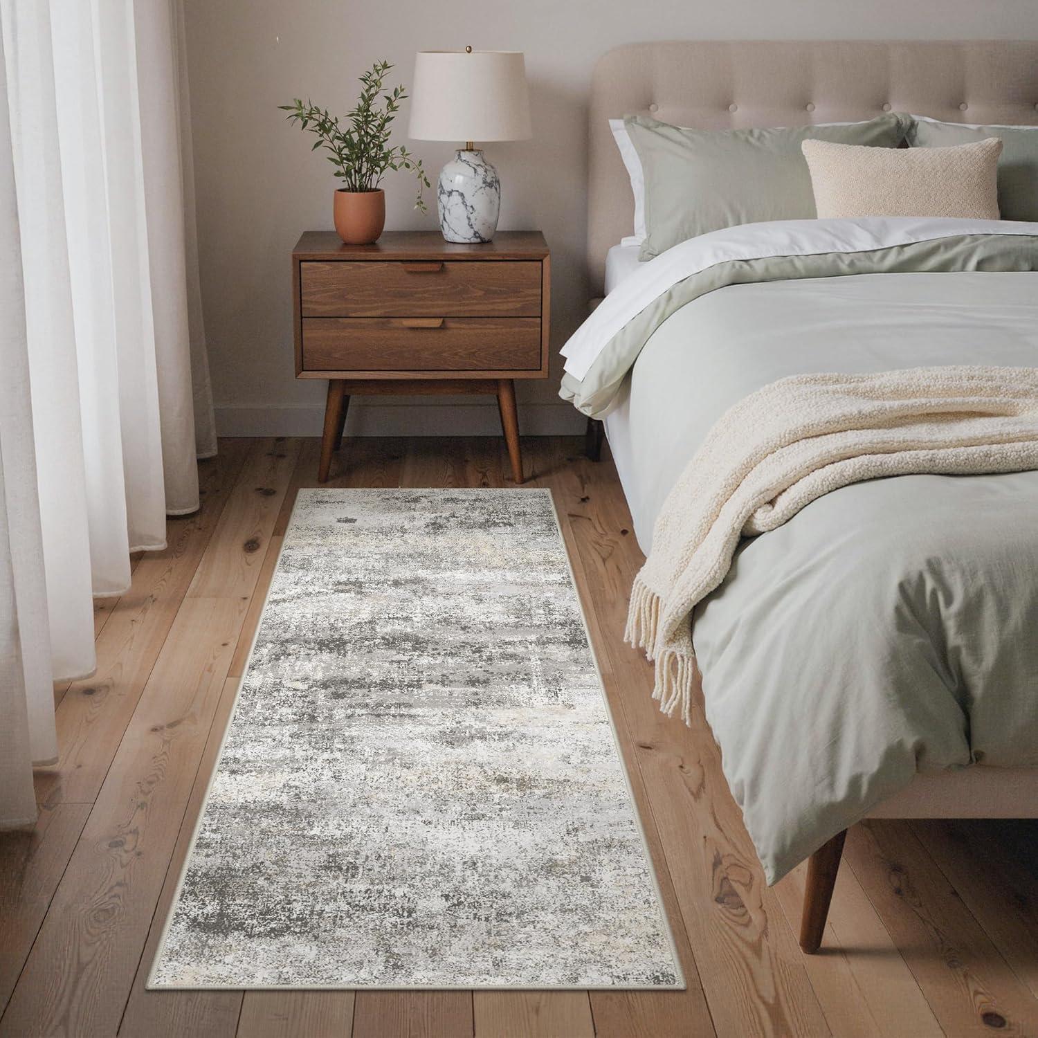 imageGENIMO 5x7 Vintage Floral Area Rug Soft Microfiber Washable Rug with NonSlip Backing Beige Carpet for Living Room Bedroom and Dining RoomGrey Beige