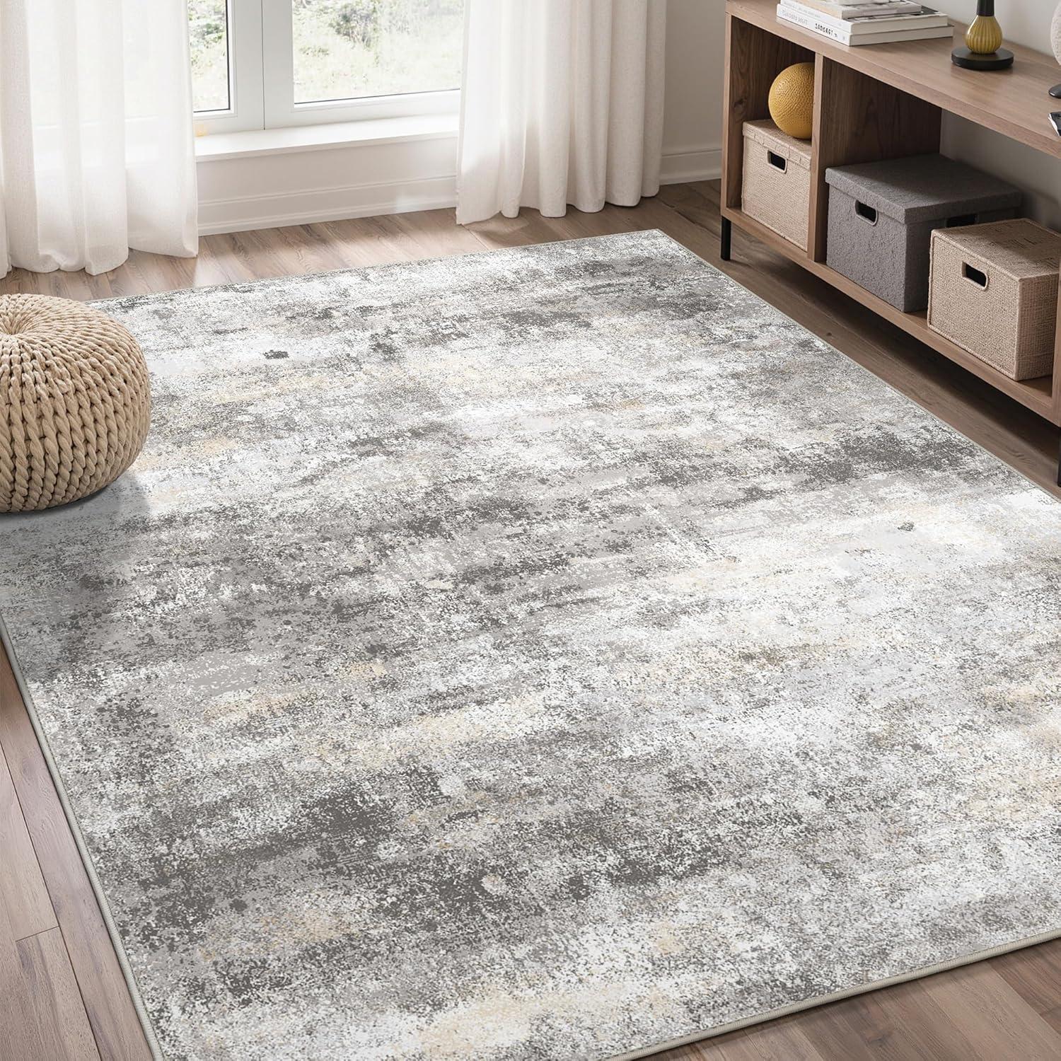 imageGENIMO 5x7 Vintage Floral Area Rug Soft Microfiber Washable Rug with NonSlip Backing Beige Carpet for Living Room Bedroom and Dining RoomGrey Beige