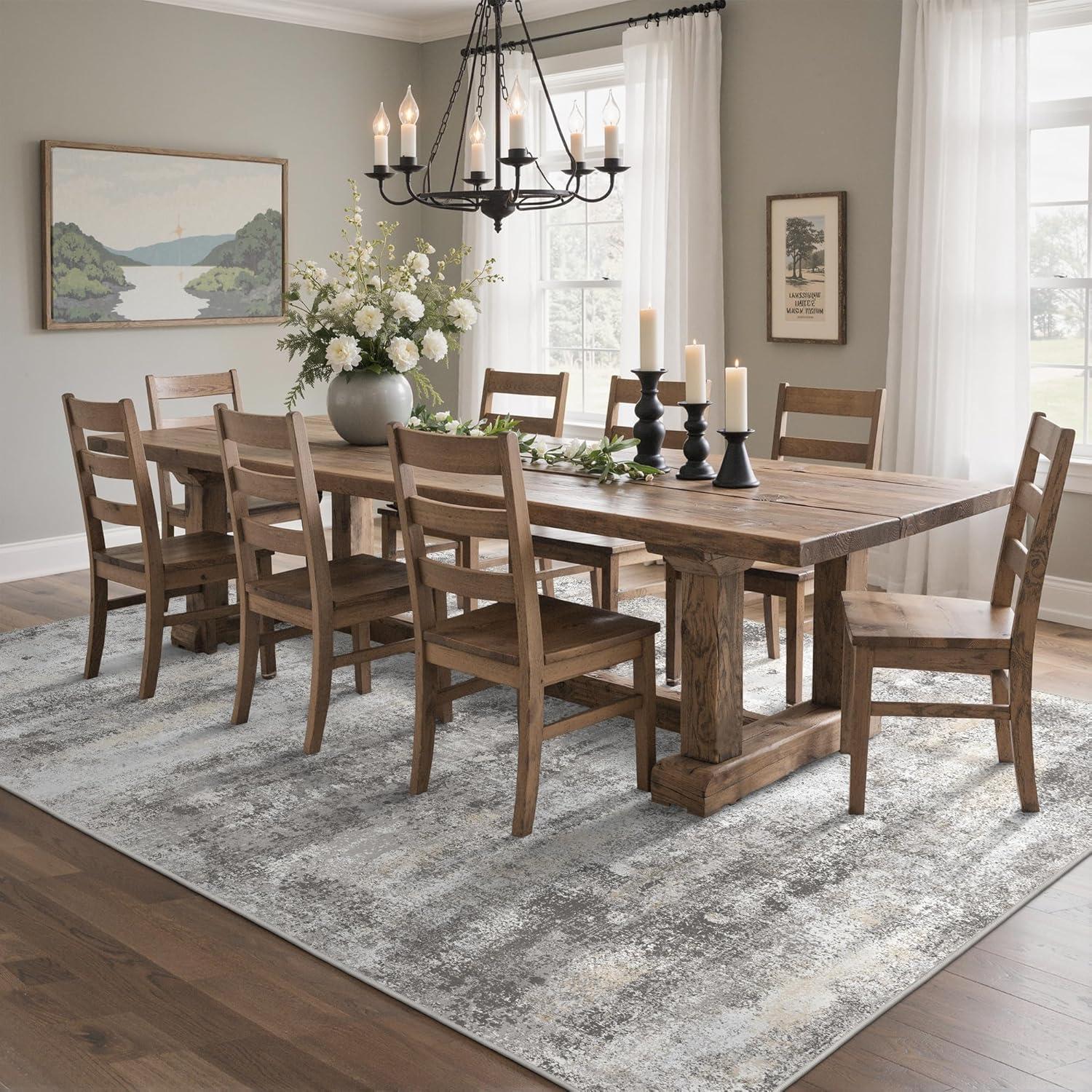 imageGENIMO 5x7 Vintage Floral Area Rug Soft Microfiber Washable Rug with NonSlip Backing Beige Carpet for Living Room Bedroom and Dining RoomGrey Beige
