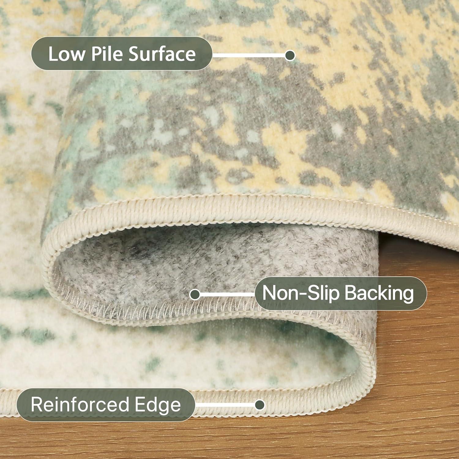 imageGENIMO 5x7 Vintage Floral Area Rug Soft Microfiber Washable Rug with NonSlip Backing Beige Carpet for Living Room Bedroom and Dining RoomGrey Green