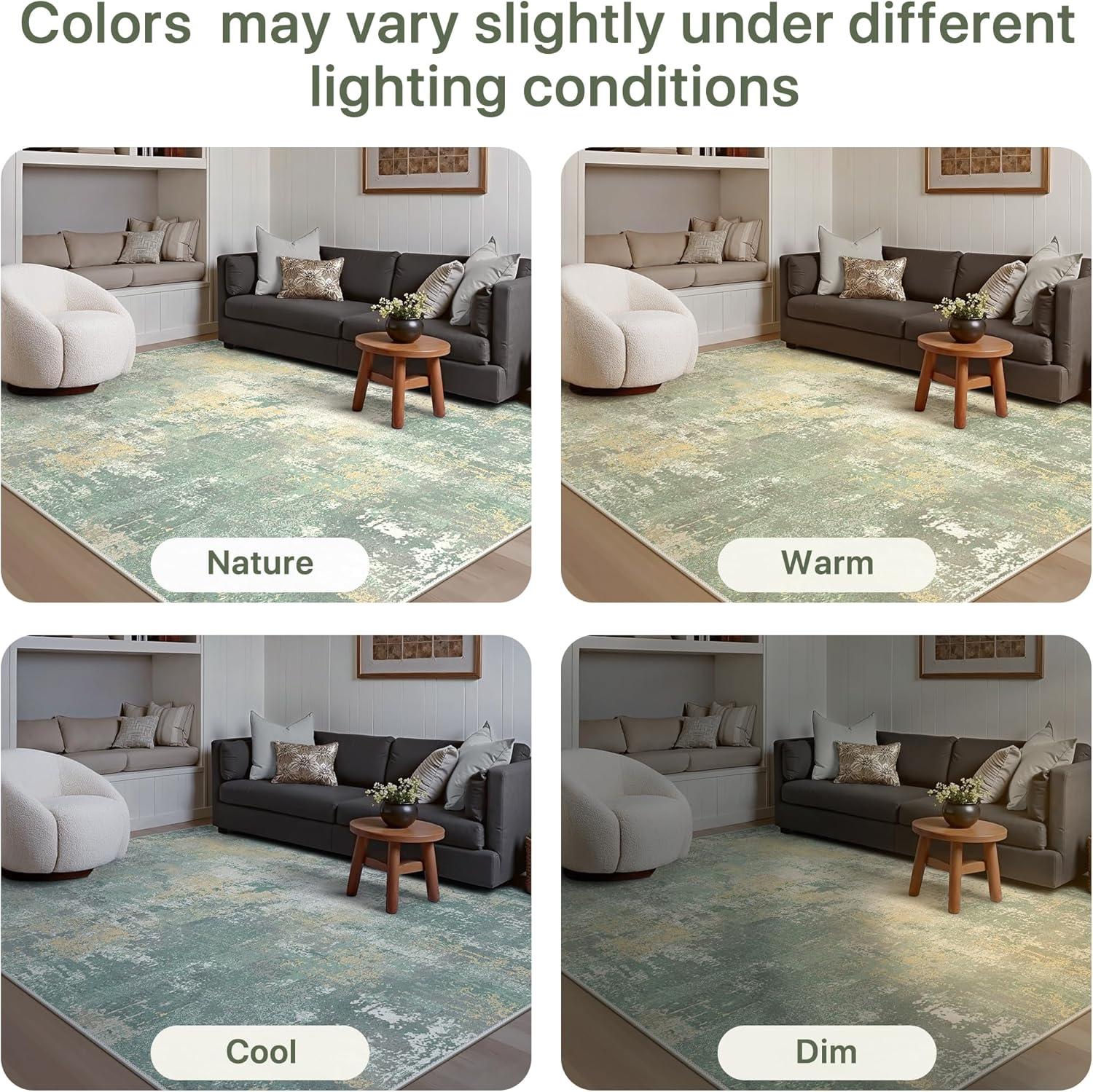 imageGENIMO 5x7 Vintage Floral Area Rug Soft Microfiber Washable Rug with NonSlip Backing Beige Carpet for Living Room Bedroom and Dining RoomGrey Green