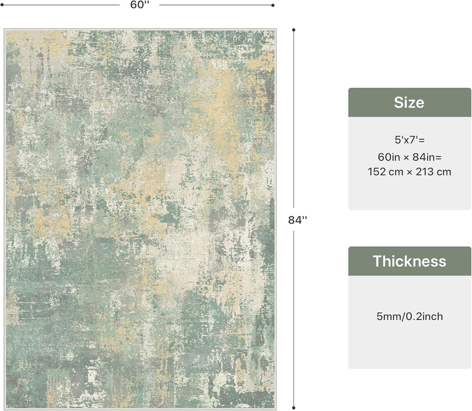 imageGENIMO 5x7 Vintage Floral Area Rug Soft Microfiber Washable Rug with NonSlip Backing Beige Carpet for Living Room Bedroom and Dining RoomGrey Green
