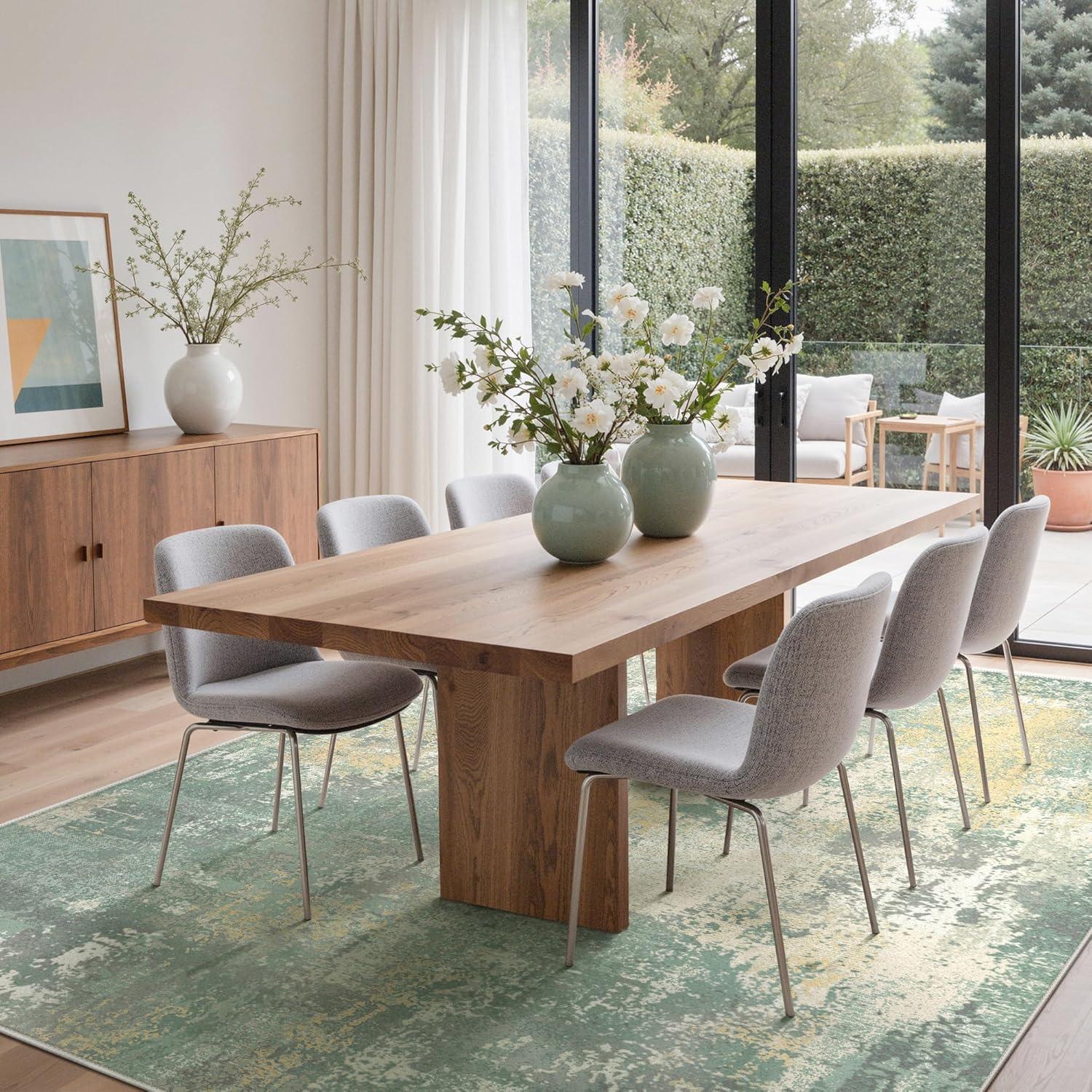 imageGENIMO 5x7 Vintage Floral Area Rug Soft Microfiber Washable Rug with NonSlip Backing Beige Carpet for Living Room Bedroom and Dining RoomGrey Green