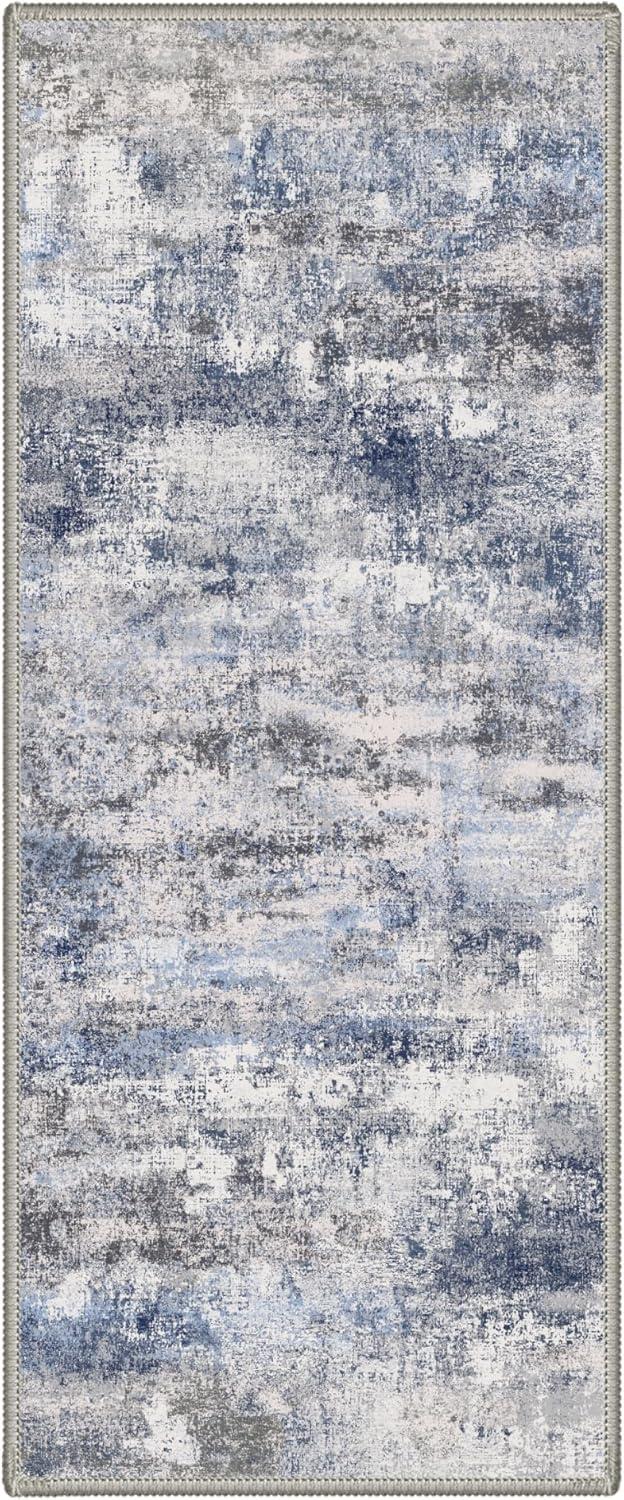 imageGENIMO 5x7 Vintage Floral Area Rug Soft Microfiber Washable Rug with NonSlip Backing Beige Carpet for Living Room Bedroom and Dining RoomHaze Blue