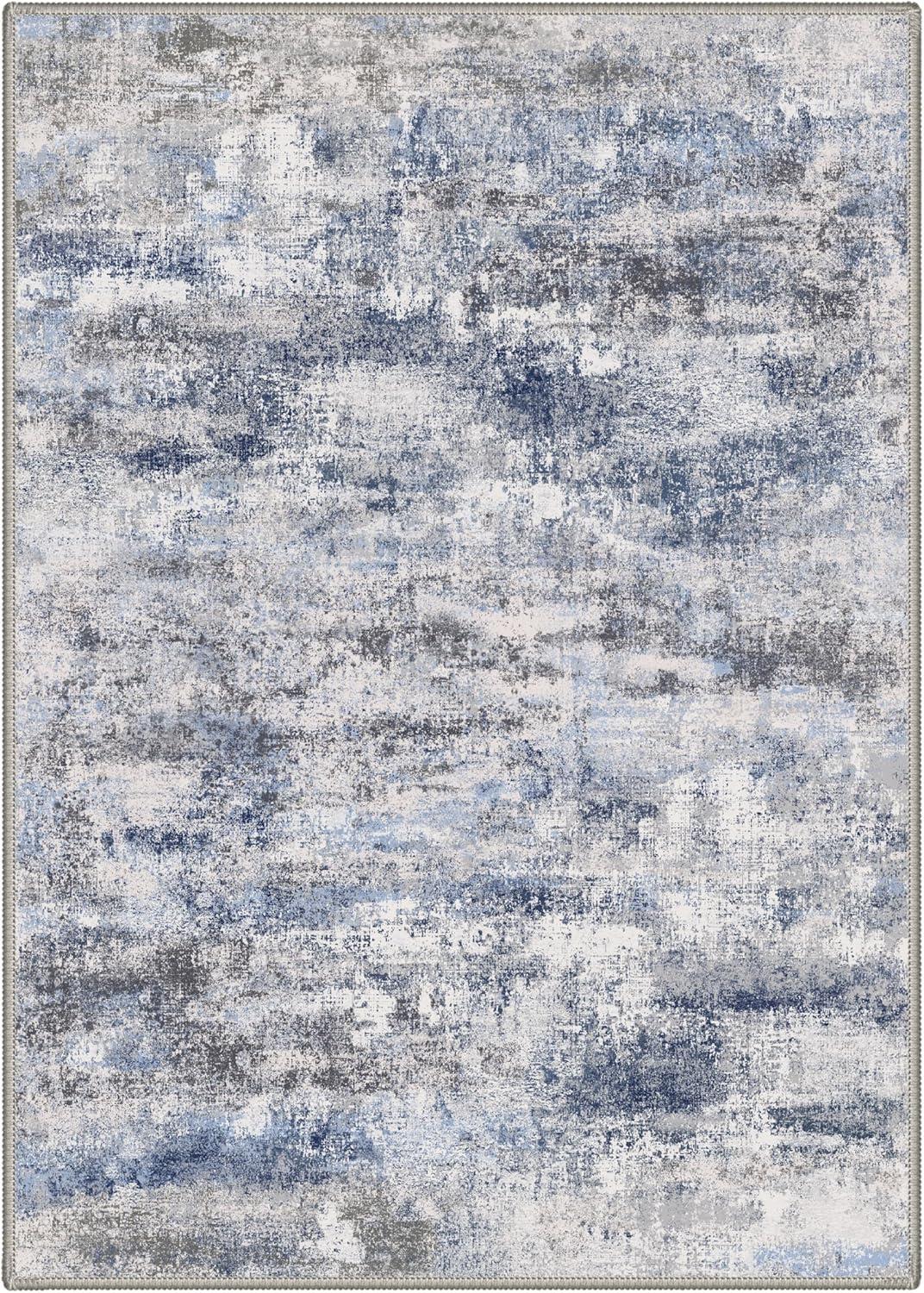 imageGENIMO 5x7 Vintage Floral Area Rug Soft Microfiber Washable Rug with NonSlip Backing Beige Carpet for Living Room Bedroom and Dining RoomHaze Blue