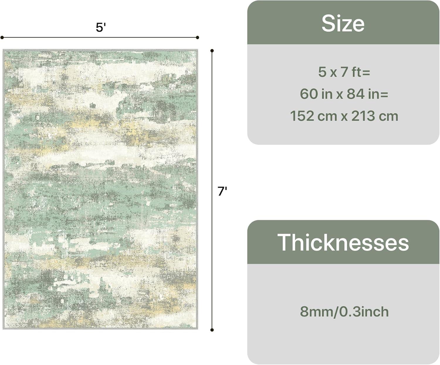 imageGENIMO 5x7 Vintage Floral Area Rug Soft Microfiber Washable Rug with NonSlip Backing Beige Carpet for Living Room Bedroom and Dining RoomLight Green