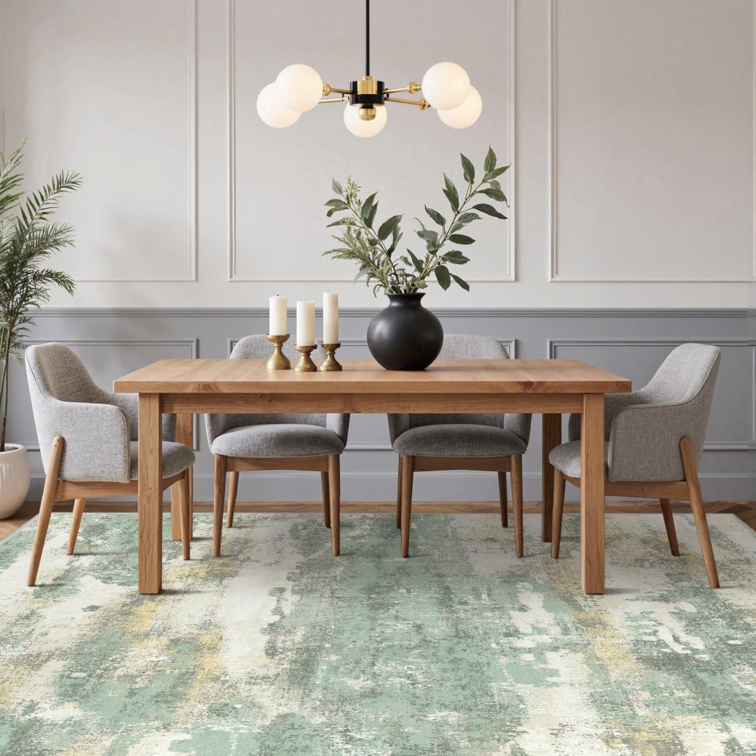 imageGENIMO 5x7 Vintage Floral Area Rug Soft Microfiber Washable Rug with NonSlip Backing Beige Carpet for Living Room Bedroom and Dining RoomLight Green