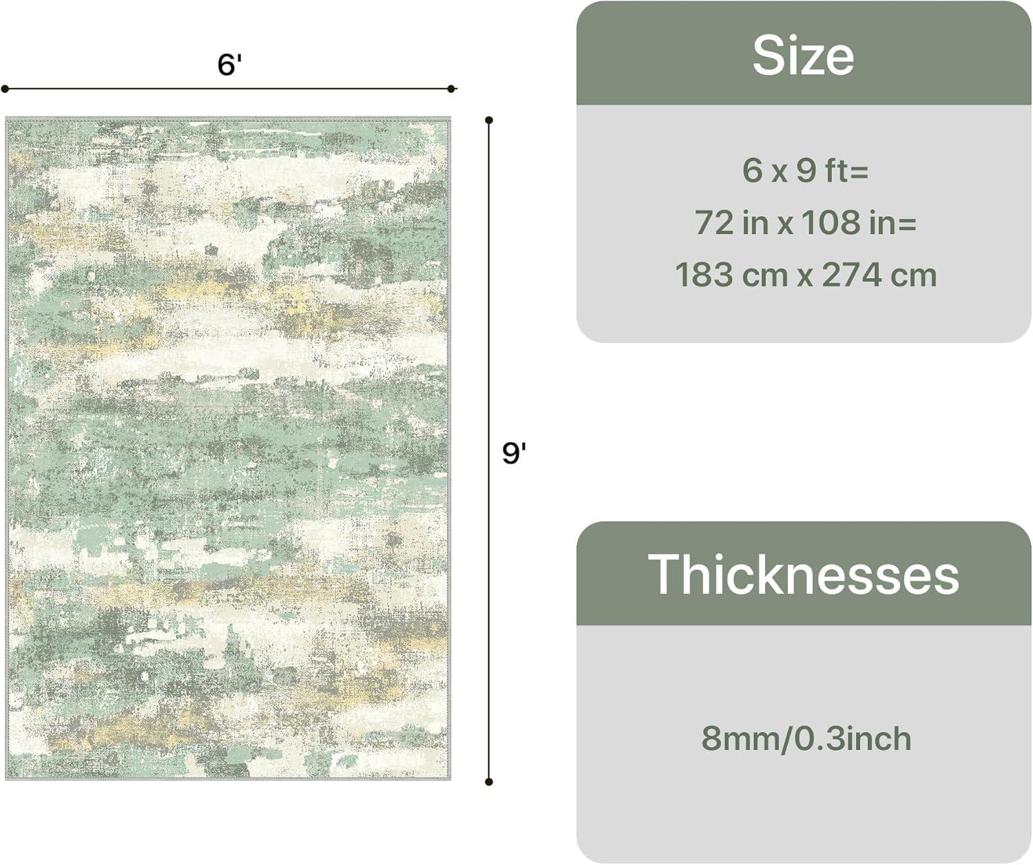 imageGENIMO 5x7 Vintage Floral Area Rug Soft Microfiber Washable Rug with NonSlip Backing Beige Carpet for Living Room Bedroom and Dining RoomLight Green
