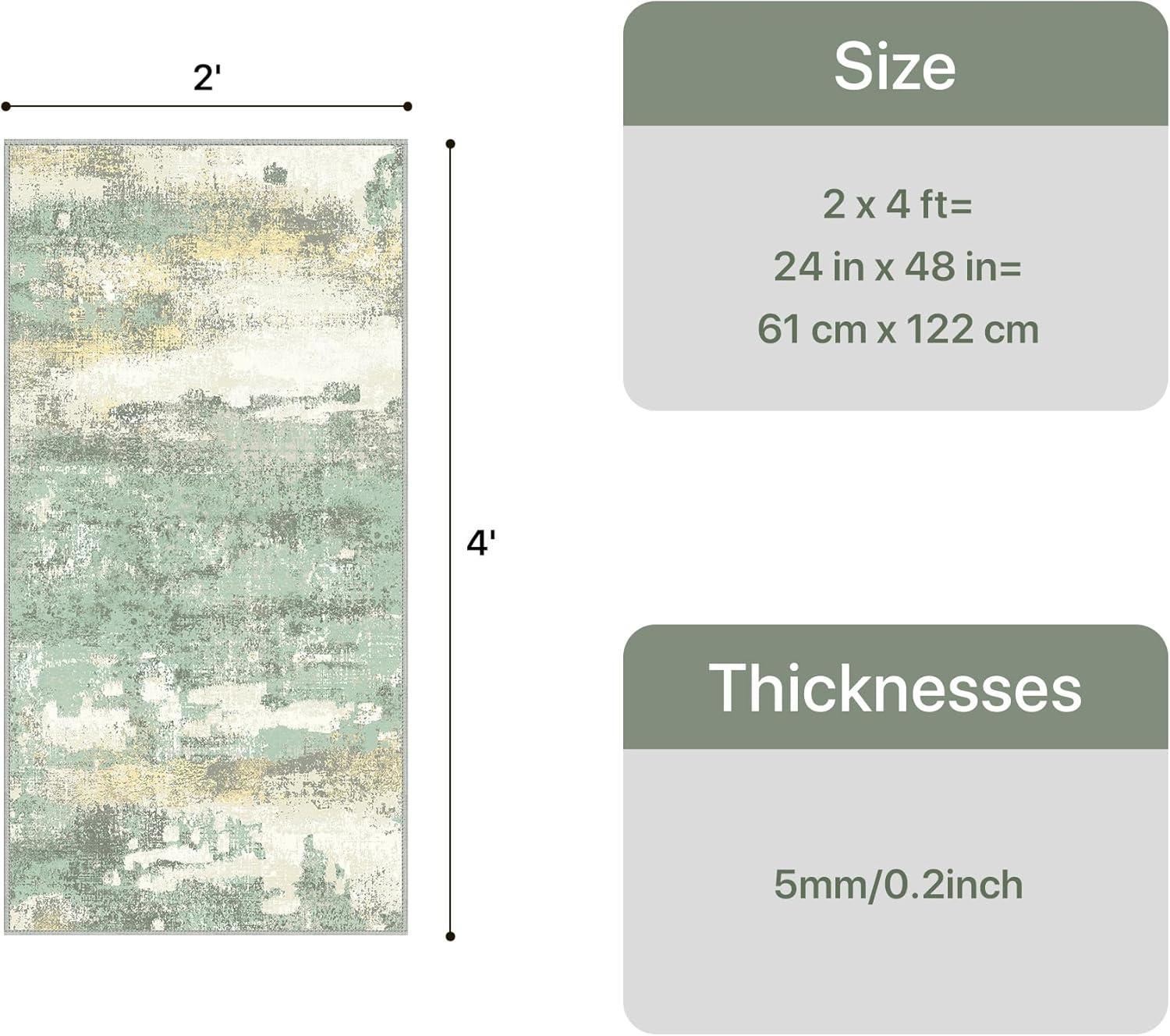 imageGENIMO 5x7 Vintage Floral Area Rug Soft Microfiber Washable Rug with NonSlip Backing Beige Carpet for Living Room Bedroom and Dining RoomLight Green