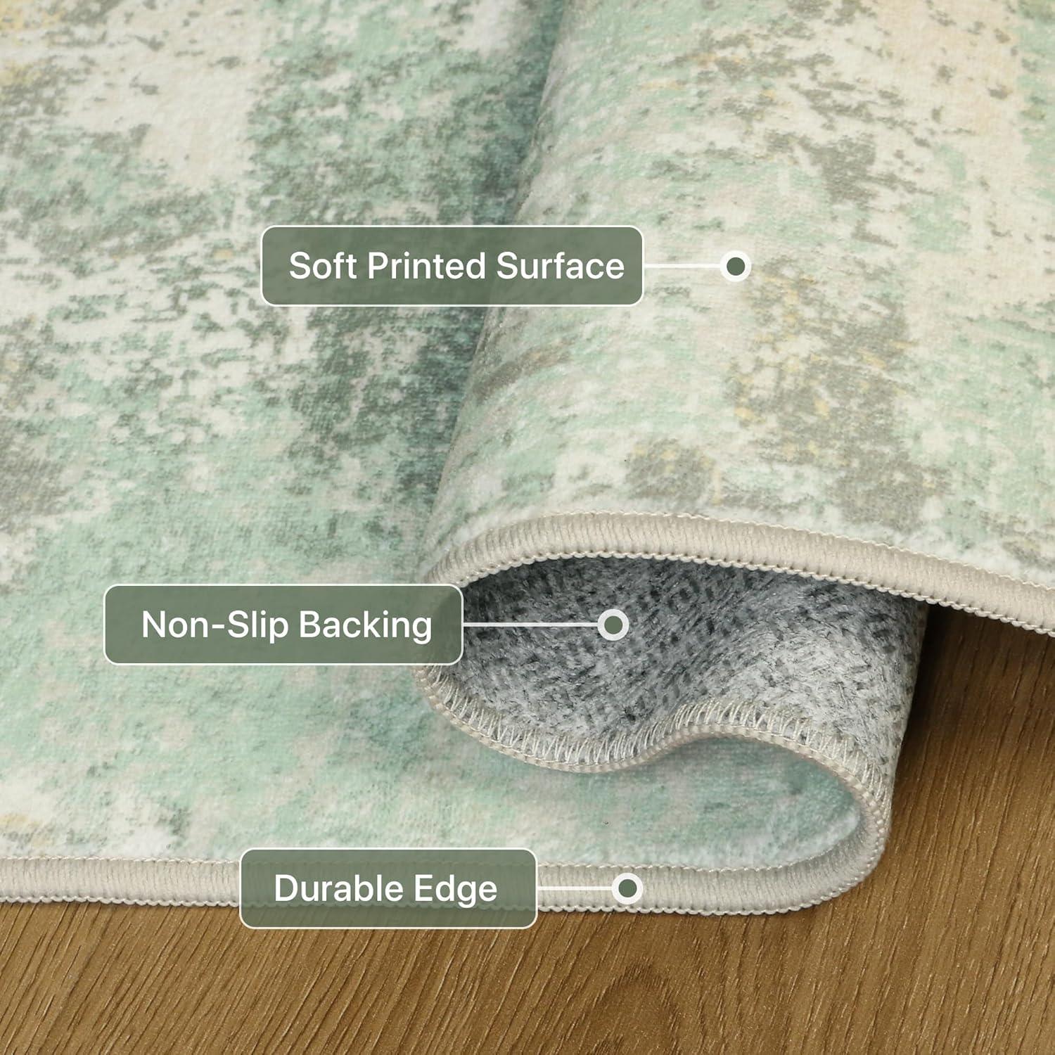 imageGENIMO 5x7 Vintage Floral Area Rug Soft Microfiber Washable Rug with NonSlip Backing Beige Carpet for Living Room Bedroom and Dining RoomLight Green