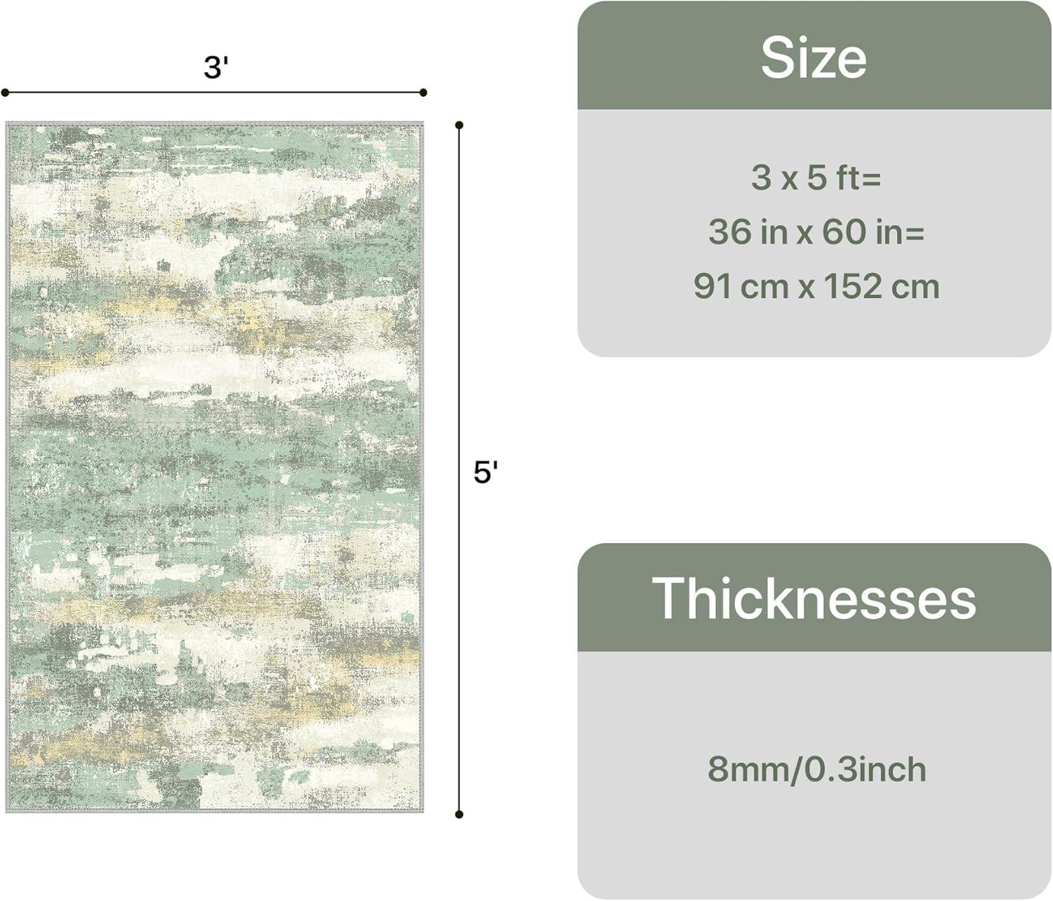 imageGENIMO 5x7 Vintage Floral Area Rug Soft Microfiber Washable Rug with NonSlip Backing Beige Carpet for Living Room Bedroom and Dining RoomLight Green