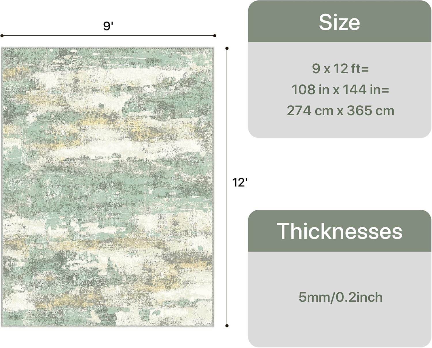 imageGENIMO 5x7 Vintage Floral Area Rug Soft Microfiber Washable Rug with NonSlip Backing Beige Carpet for Living Room Bedroom and Dining RoomLight Green