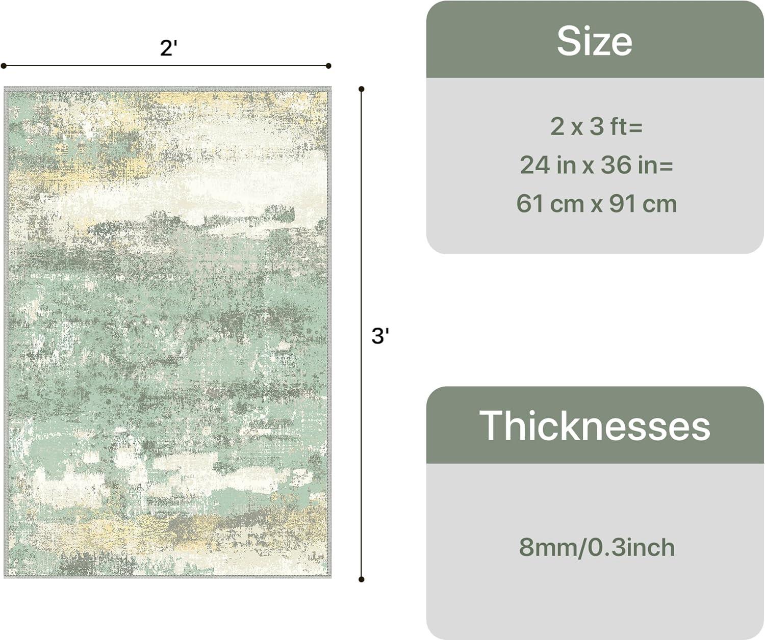 imageGENIMO 5x7 Vintage Floral Area Rug Soft Microfiber Washable Rug with NonSlip Backing Beige Carpet for Living Room Bedroom and Dining RoomLight Green