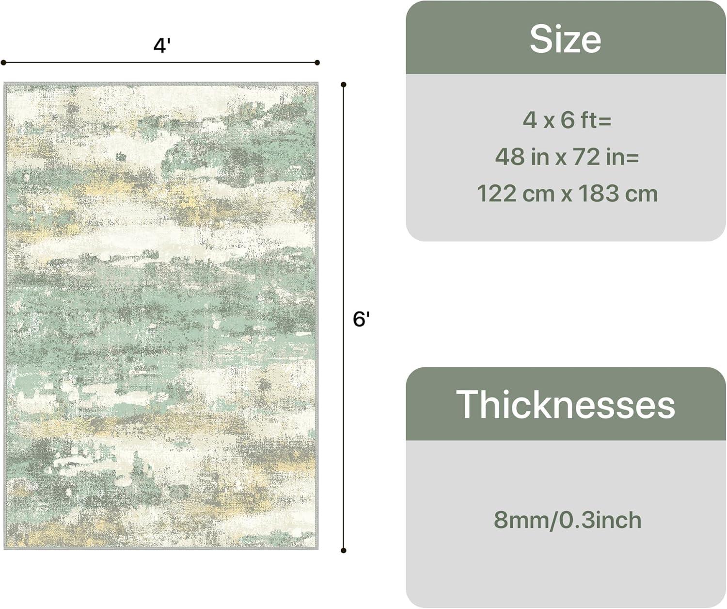 imageGENIMO 5x7 Vintage Floral Area Rug Soft Microfiber Washable Rug with NonSlip Backing Beige Carpet for Living Room Bedroom and Dining RoomLight Green