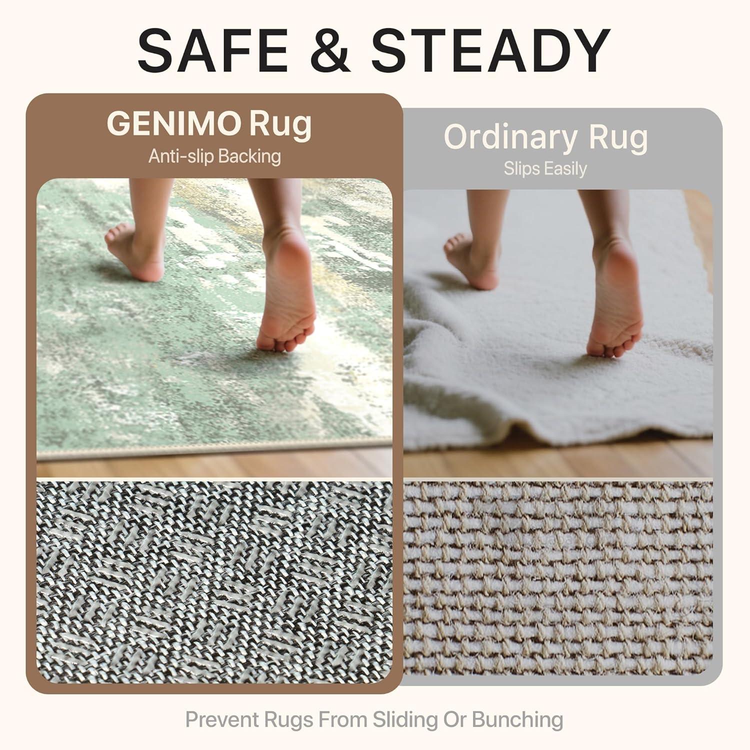 imageGENIMO 5x7 Vintage Floral Area Rug Soft Microfiber Washable Rug with NonSlip Backing Beige Carpet for Living Room Bedroom and Dining RoomLight Green