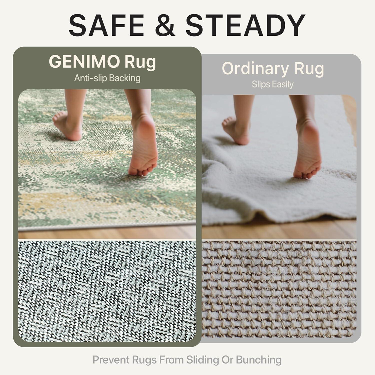imageGENIMO 5x7 Vintage Floral Area Rug Soft Microfiber Washable Rug with NonSlip Backing Beige Carpet for Living Room Bedroom and Dining RoomOlive Green