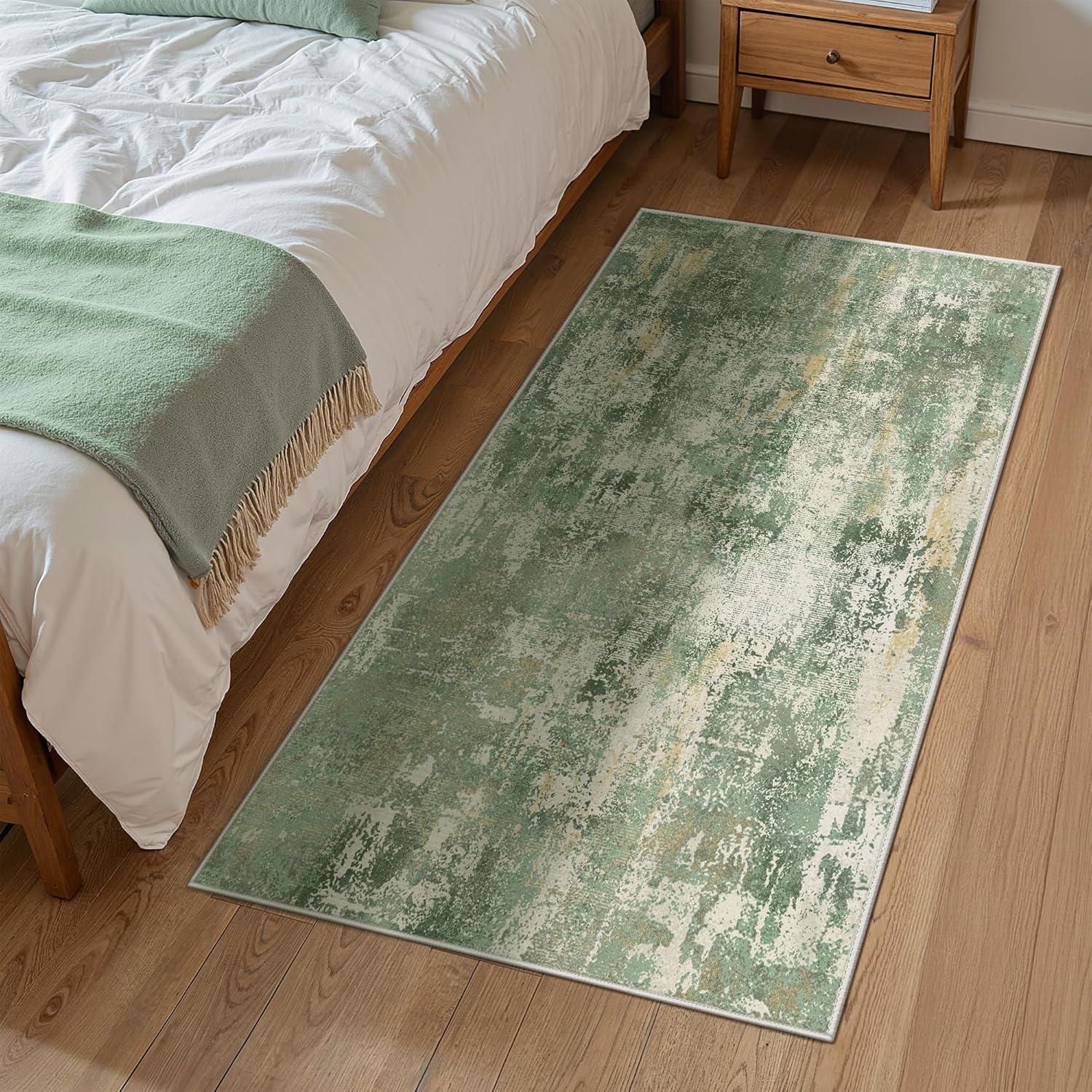 imageGENIMO 5x7 Vintage Floral Area Rug Soft Microfiber Washable Rug with NonSlip Backing Beige Carpet for Living Room Bedroom and Dining RoomOlive Green