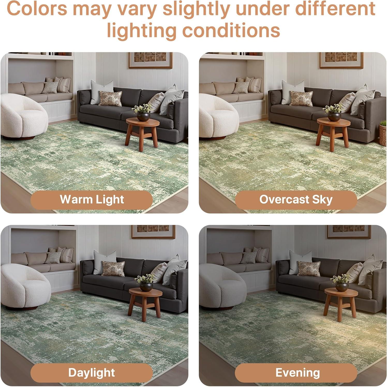 imageGENIMO 5x7 Vintage Floral Area Rug Soft Microfiber Washable Rug with NonSlip Backing Beige Carpet for Living Room Bedroom and Dining RoomOlive Green