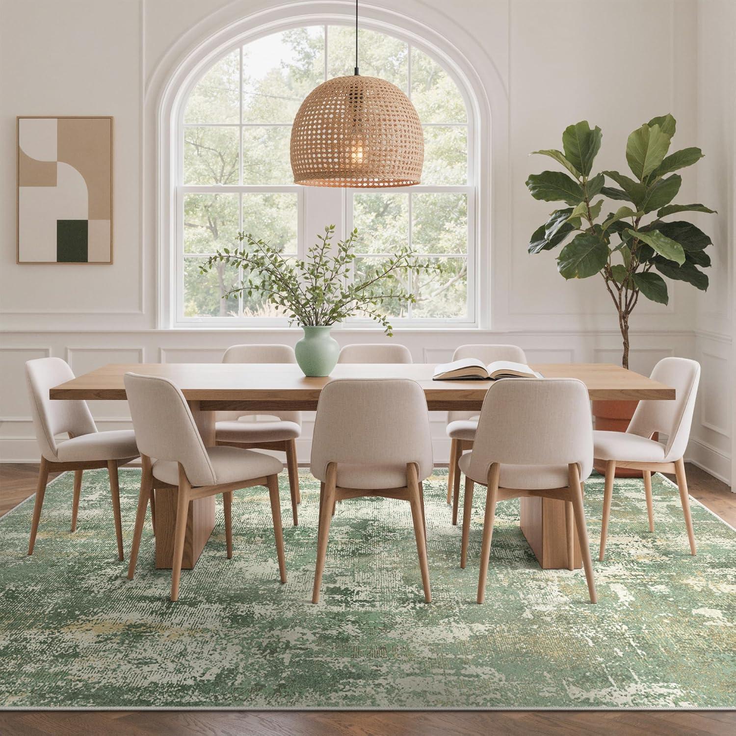 imageGENIMO 5x7 Vintage Floral Area Rug Soft Microfiber Washable Rug with NonSlip Backing Beige Carpet for Living Room Bedroom and Dining RoomOlive Green