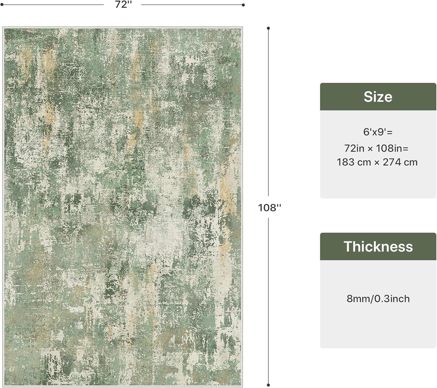 imageGENIMO 5x7 Vintage Floral Area Rug Soft Microfiber Washable Rug with NonSlip Backing Beige Carpet for Living Room Bedroom and Dining RoomOlive Green