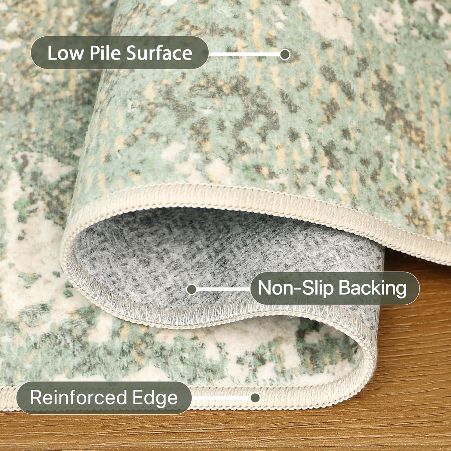 imageGENIMO 5x7 Vintage Floral Area Rug Soft Microfiber Washable Rug with NonSlip Backing Beige Carpet for Living Room Bedroom and Dining RoomOlive Green