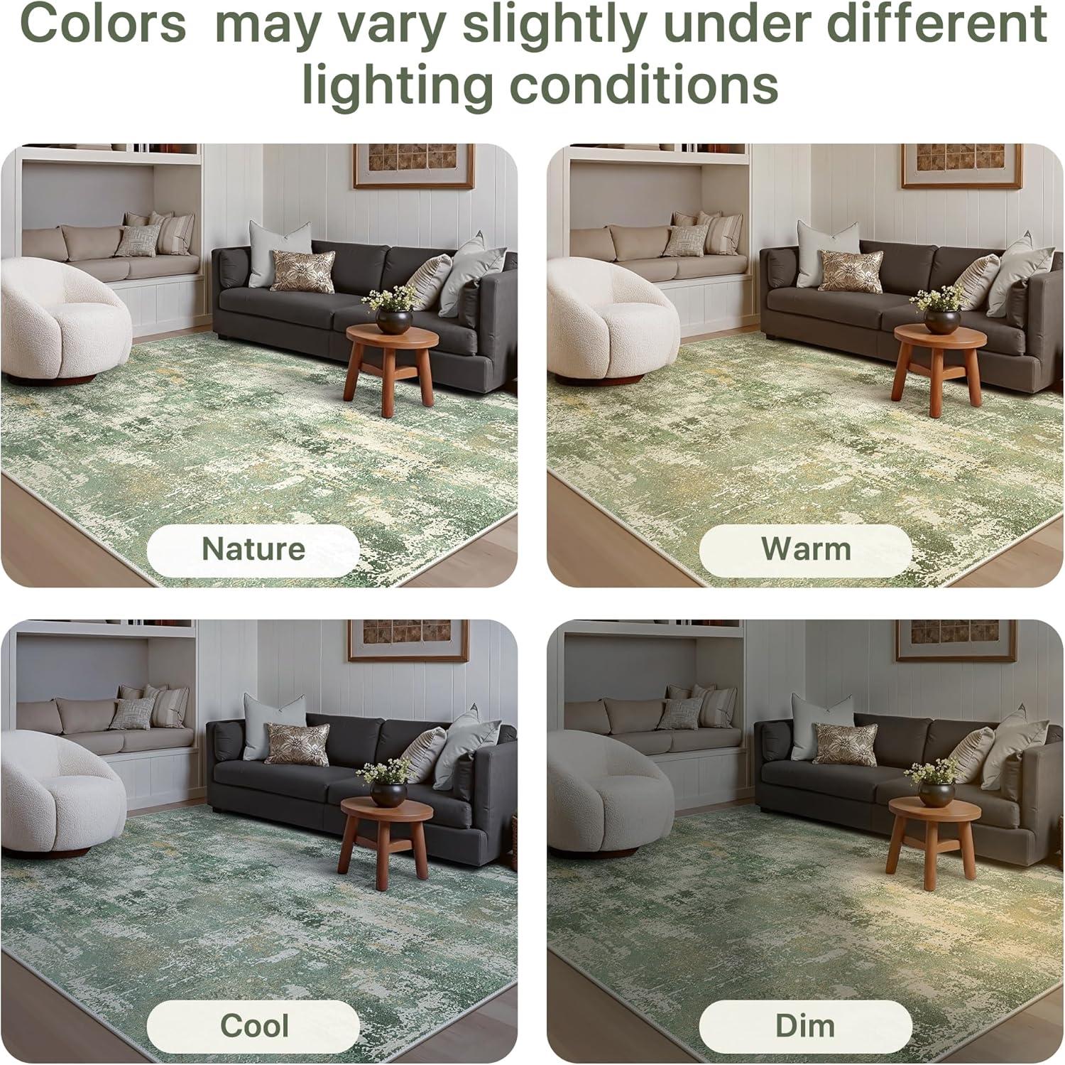 imageGENIMO 5x7 Vintage Floral Area Rug Soft Microfiber Washable Rug with NonSlip Backing Beige Carpet for Living Room Bedroom and Dining RoomOlive Green