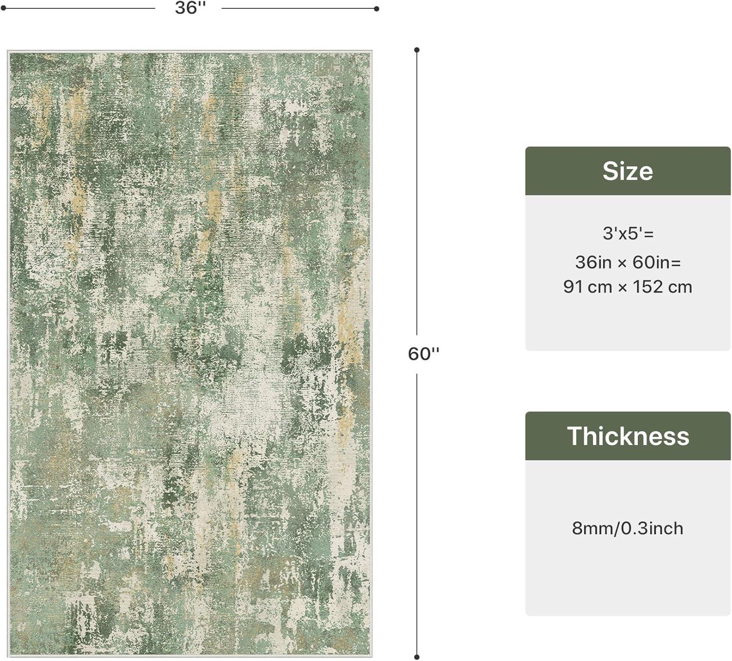 imageGENIMO 5x7 Vintage Floral Area Rug Soft Microfiber Washable Rug with NonSlip Backing Beige Carpet for Living Room Bedroom and Dining RoomOlive Green