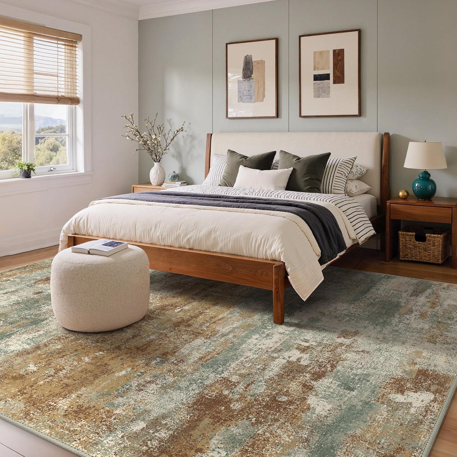 imageGENIMO 5x7 Vintage Floral Area Rug Soft Microfiber Washable Rug with NonSlip Backing Beige Carpet for Living Room Bedroom and Dining RoomOrange Green