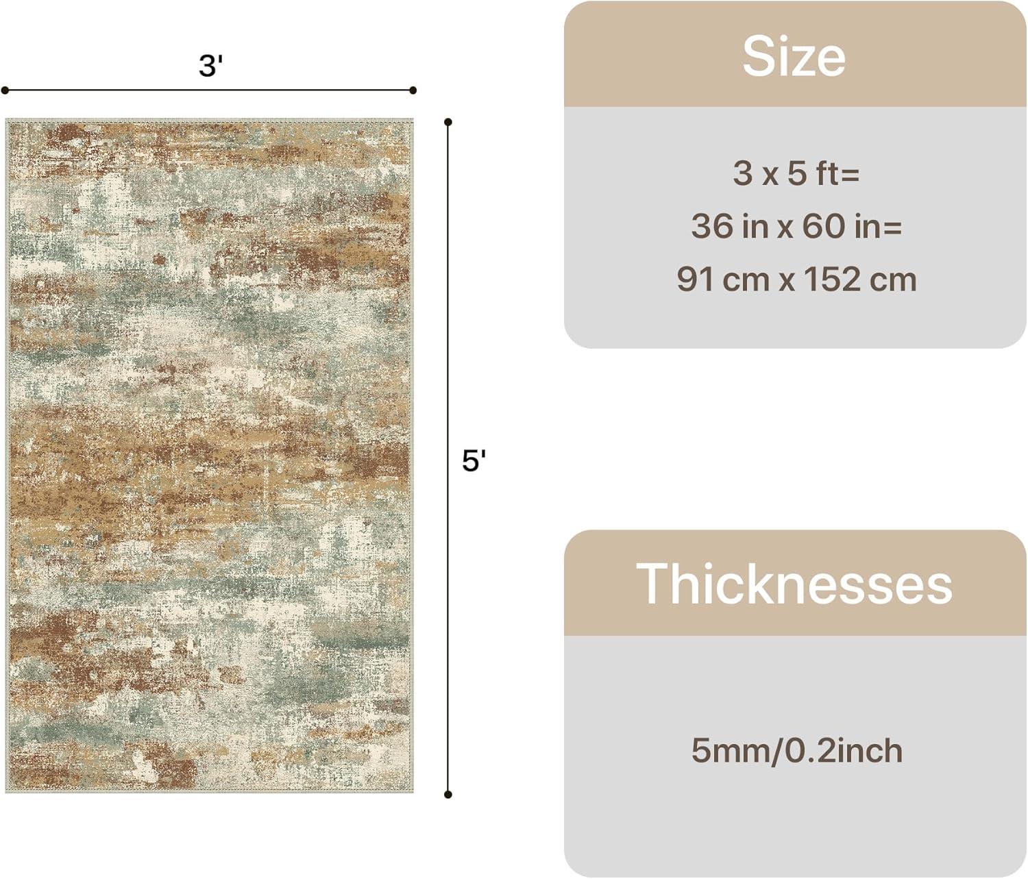 imageGENIMO 5x7 Vintage Floral Area Rug Soft Microfiber Washable Rug with NonSlip Backing Beige Carpet for Living Room Bedroom and Dining RoomOrange Green