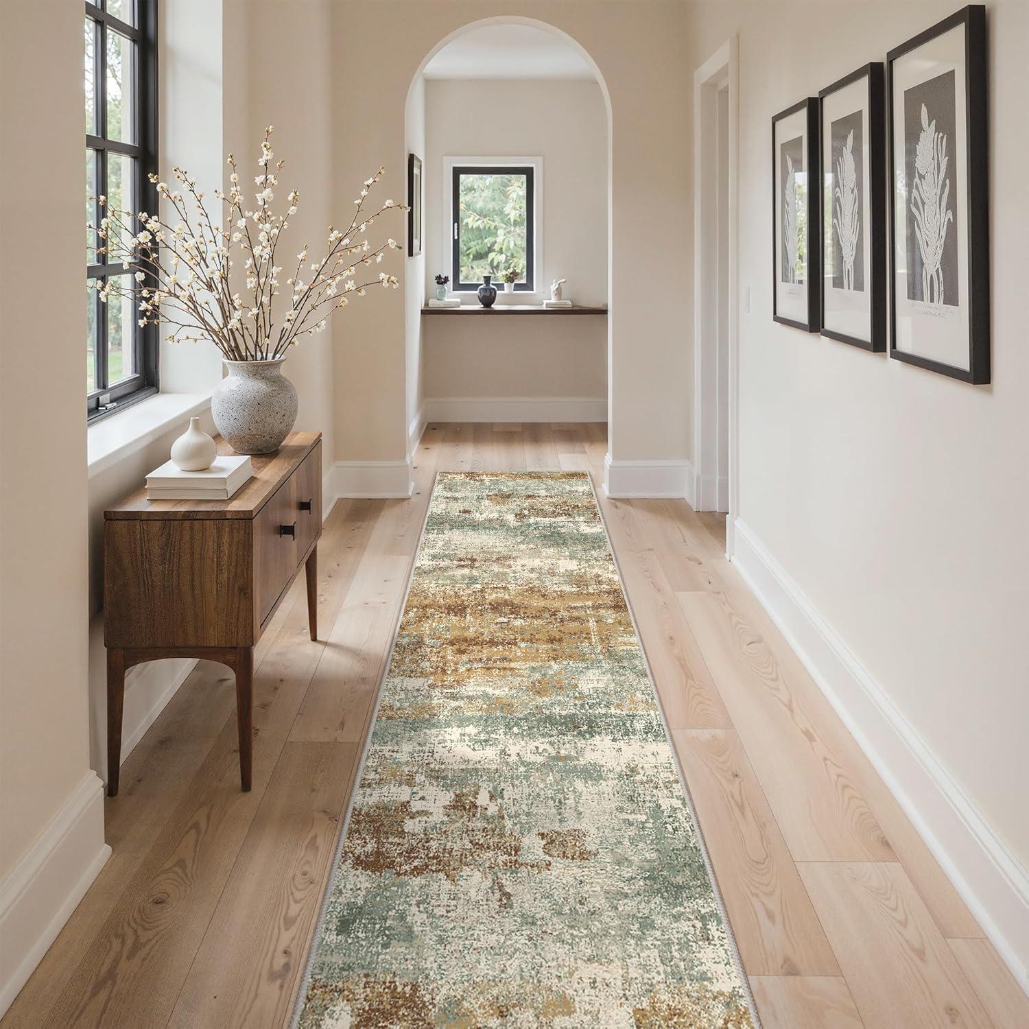 imageGENIMO 5x7 Vintage Floral Area Rug Soft Microfiber Washable Rug with NonSlip Backing Beige Carpet for Living Room Bedroom and Dining RoomOrange Green