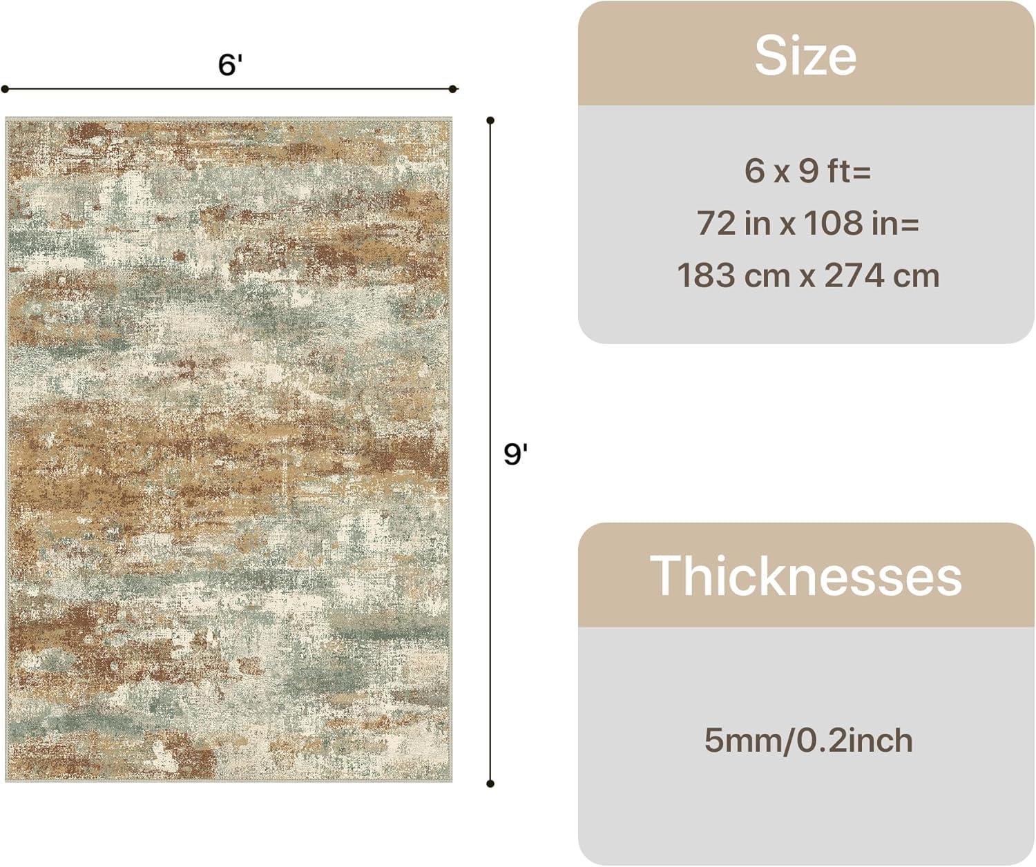 imageGENIMO 5x7 Vintage Floral Area Rug Soft Microfiber Washable Rug with NonSlip Backing Beige Carpet for Living Room Bedroom and Dining RoomOrange Green