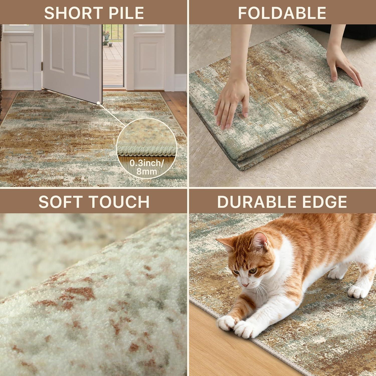 imageGENIMO 5x7 Vintage Floral Area Rug Soft Microfiber Washable Rug with NonSlip Backing Beige Carpet for Living Room Bedroom and Dining RoomOrange Green