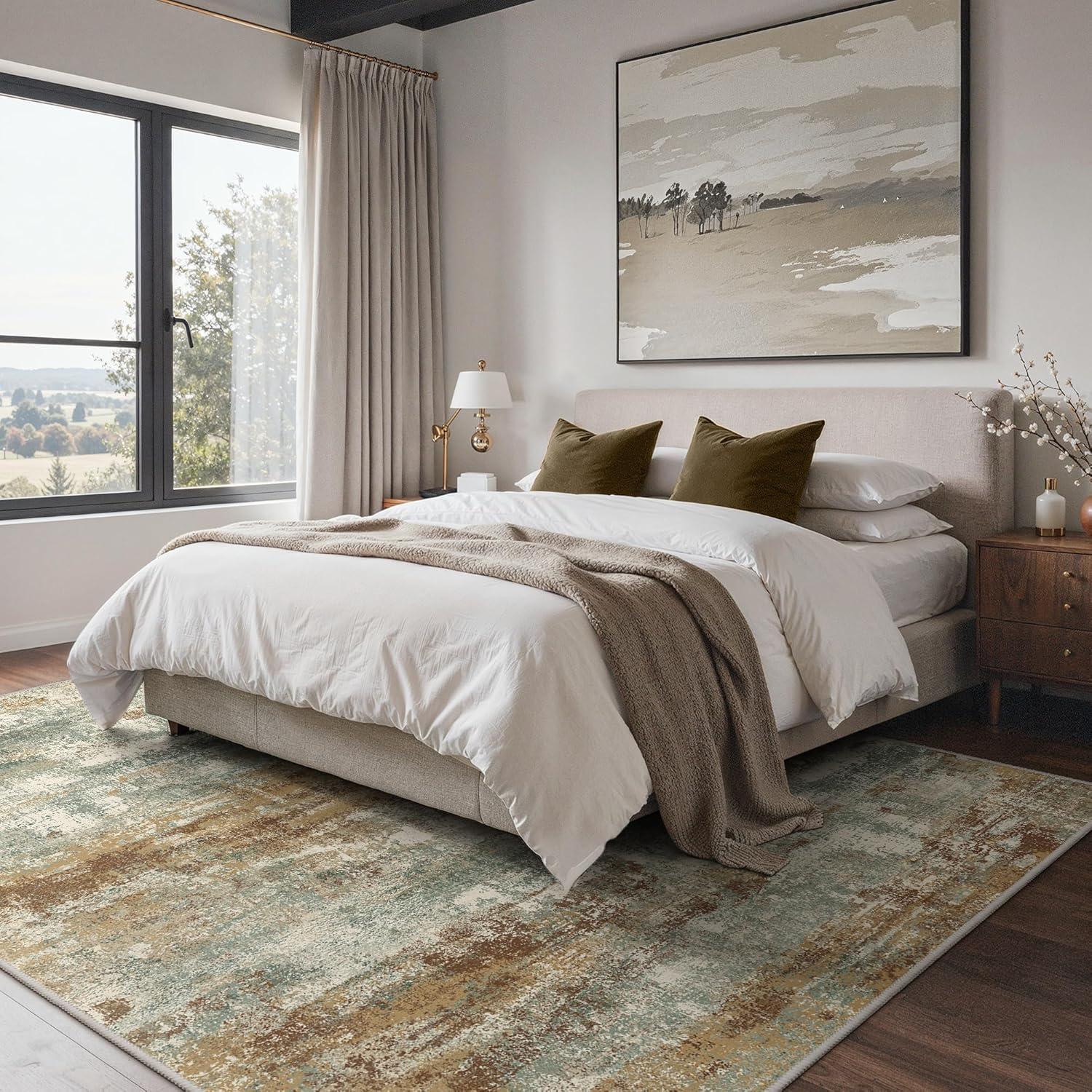 imageGENIMO 5x7 Vintage Floral Area Rug Soft Microfiber Washable Rug with NonSlip Backing Beige Carpet for Living Room Bedroom and Dining RoomOrange Green