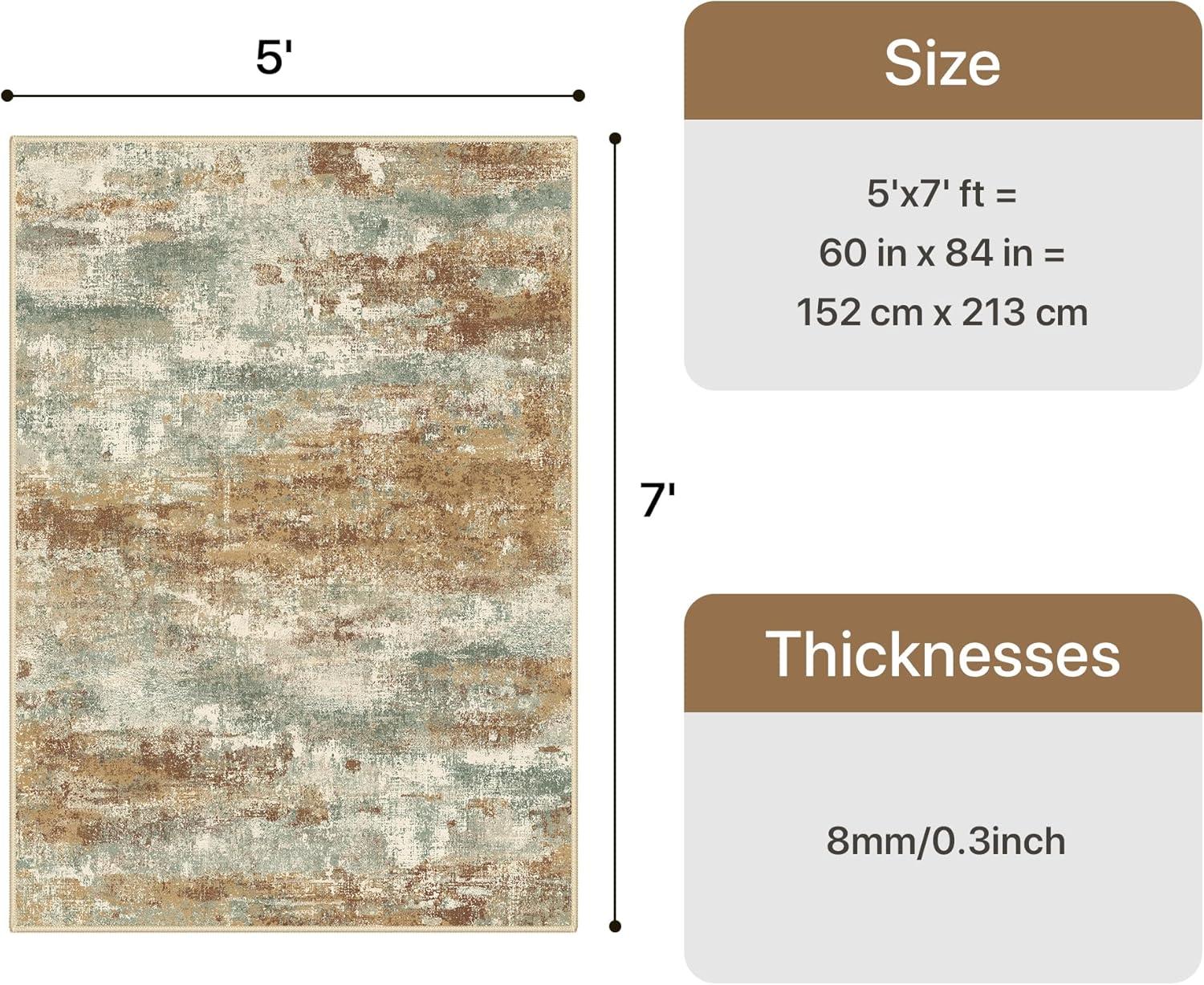 imageGENIMO 5x7 Vintage Floral Area Rug Soft Microfiber Washable Rug with NonSlip Backing Beige Carpet for Living Room Bedroom and Dining RoomOrange Green