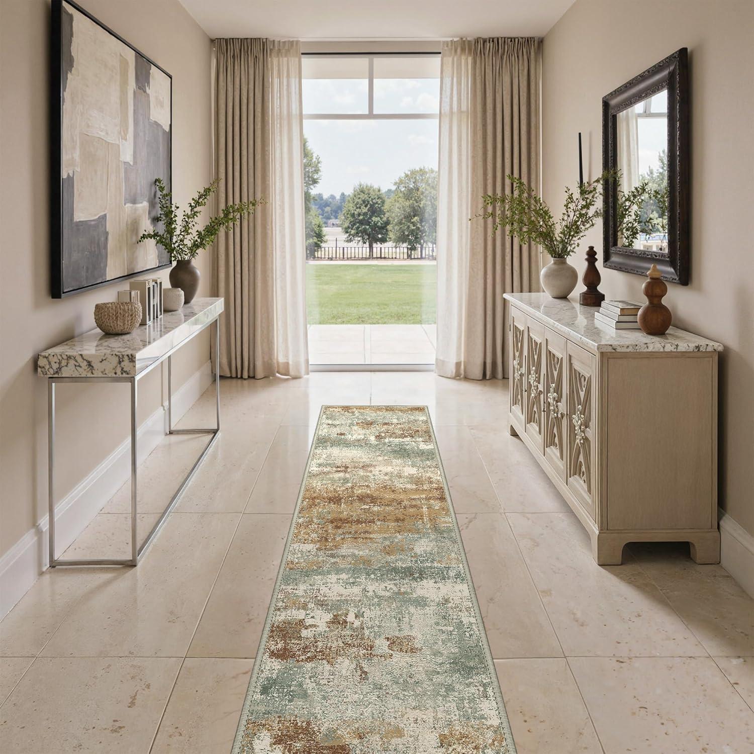 imageGENIMO 5x7 Vintage Floral Area Rug Soft Microfiber Washable Rug with NonSlip Backing Beige Carpet for Living Room Bedroom and Dining RoomOrange Green