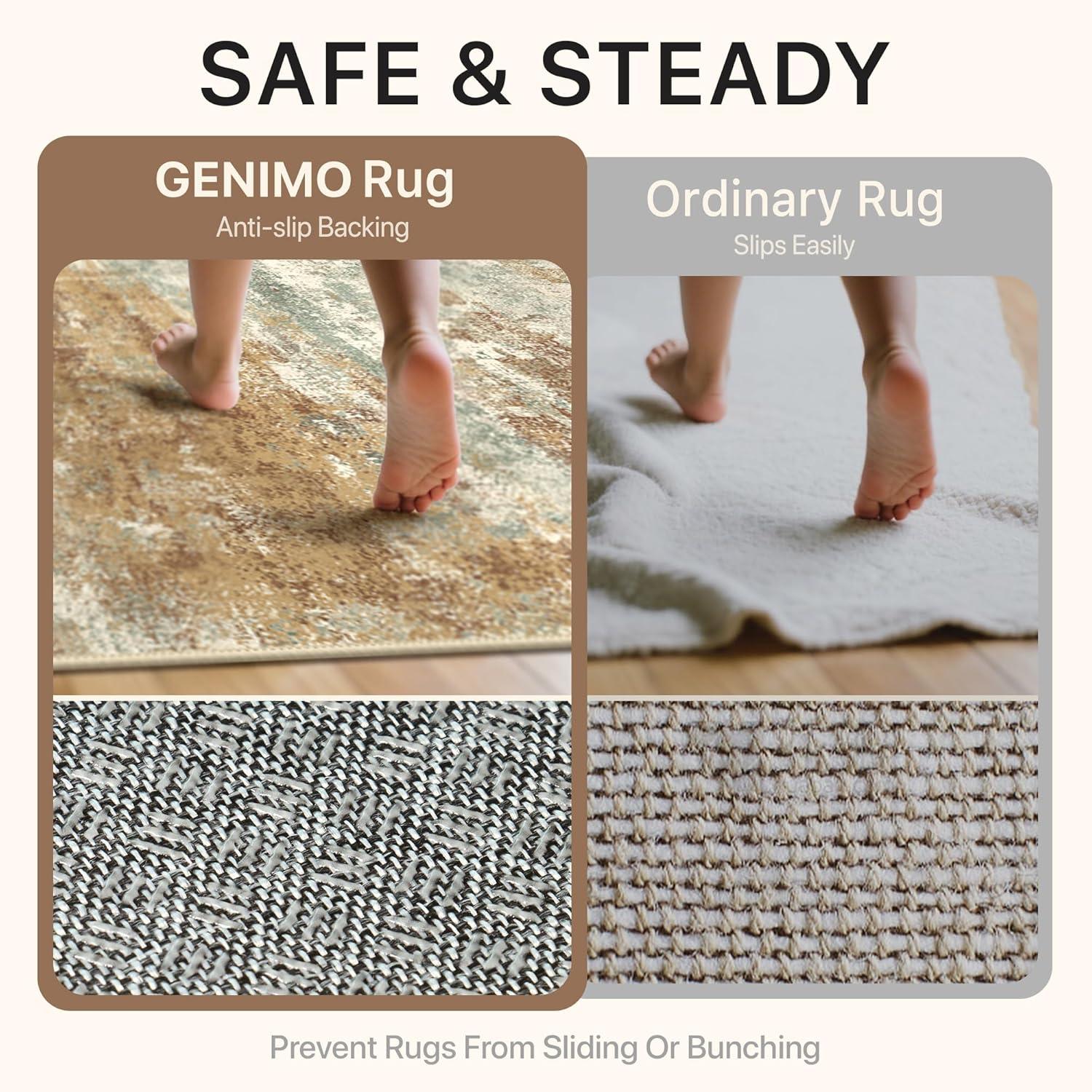 imageGENIMO 5x7 Vintage Floral Area Rug Soft Microfiber Washable Rug with NonSlip Backing Beige Carpet for Living Room Bedroom and Dining RoomOrange Green