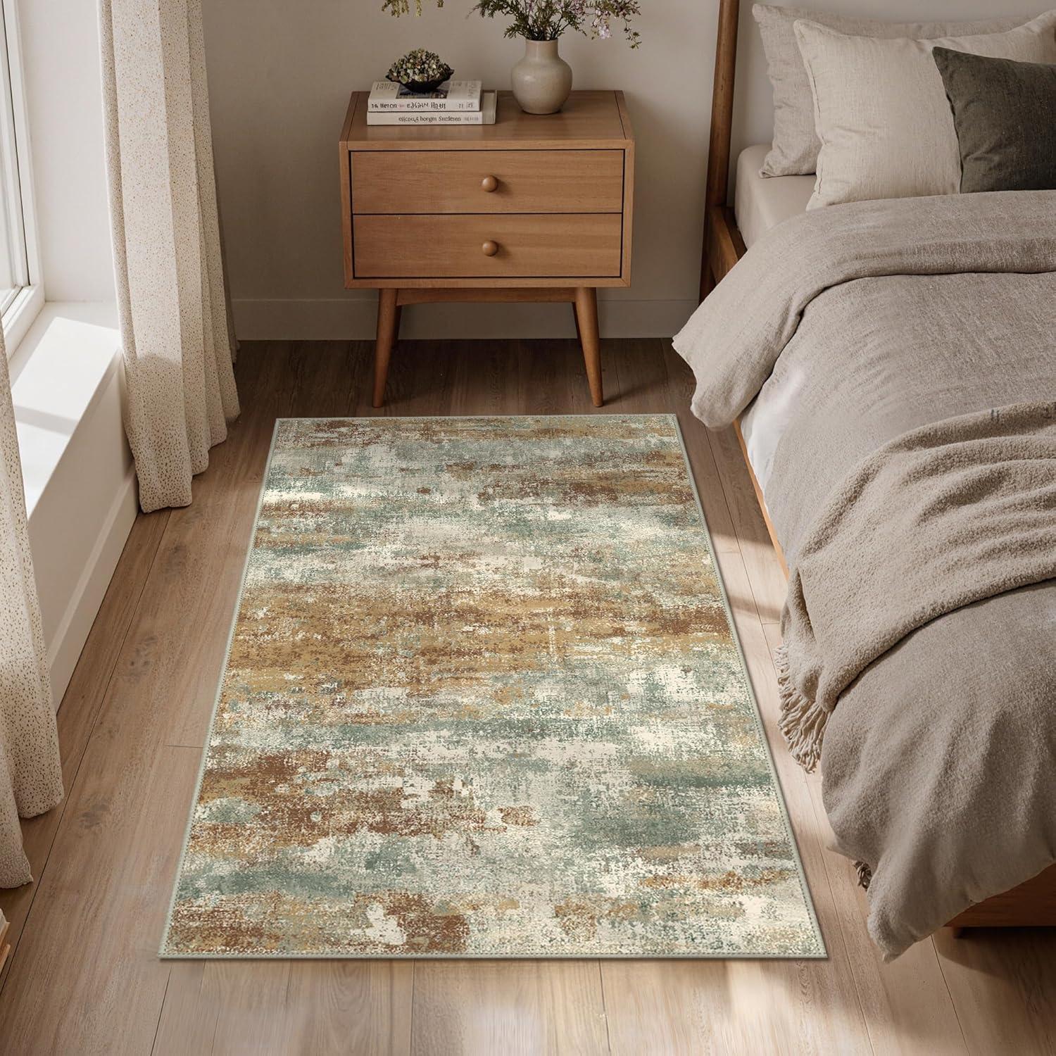 imageGENIMO 5x7 Vintage Floral Area Rug Soft Microfiber Washable Rug with NonSlip Backing Beige Carpet for Living Room Bedroom and Dining RoomOrange Green