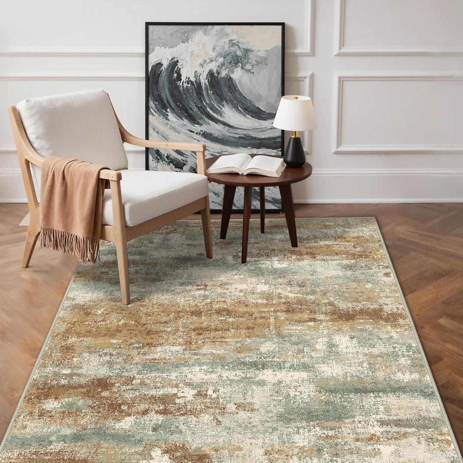 imageGENIMO 5x7 Vintage Floral Area Rug Soft Microfiber Washable Rug with NonSlip Backing Beige Carpet for Living Room Bedroom and Dining RoomOrange Green