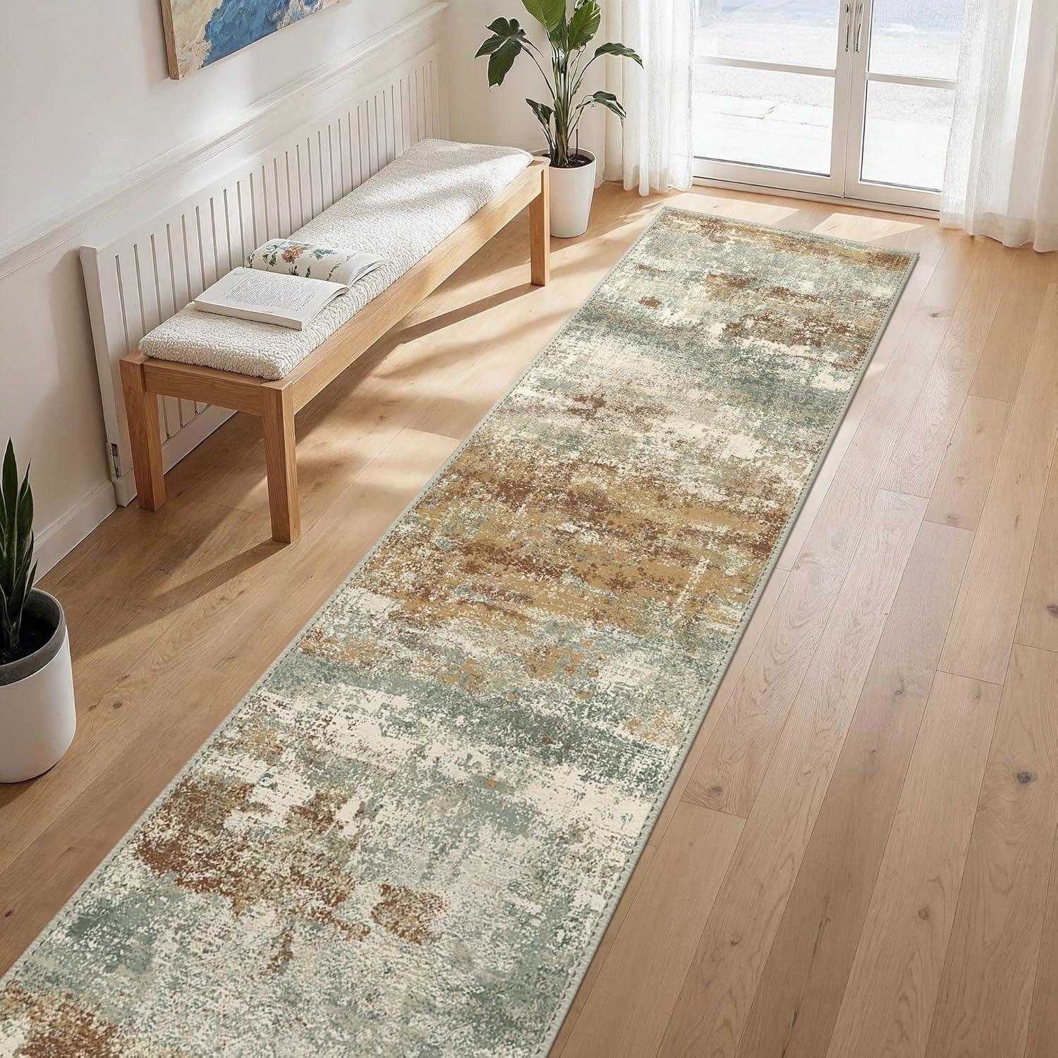 imageGENIMO 5x7 Vintage Floral Area Rug Soft Microfiber Washable Rug with NonSlip Backing Beige Carpet for Living Room Bedroom and Dining RoomOrange Green