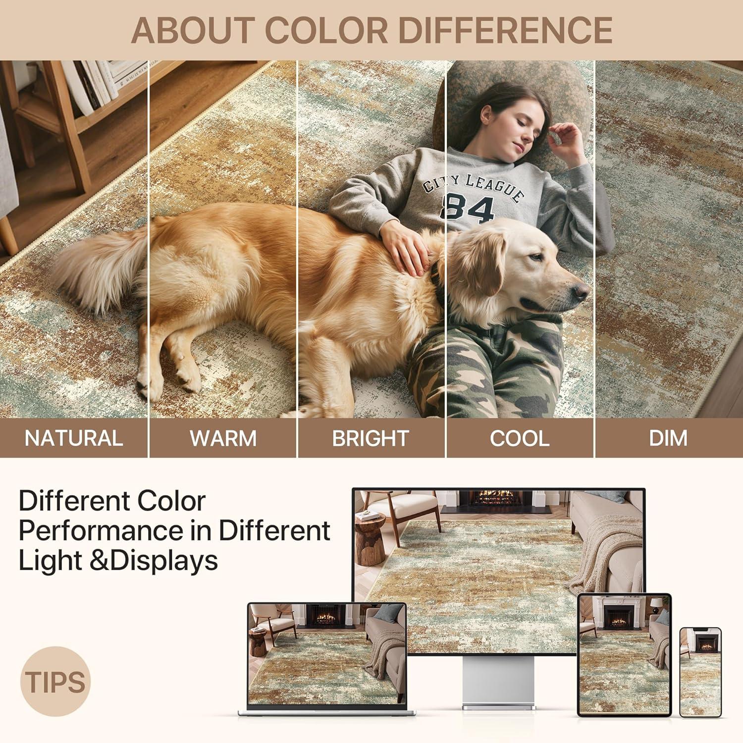 imageGENIMO 5x7 Vintage Floral Area Rug Soft Microfiber Washable Rug with NonSlip Backing Beige Carpet for Living Room Bedroom and Dining RoomOrange Green